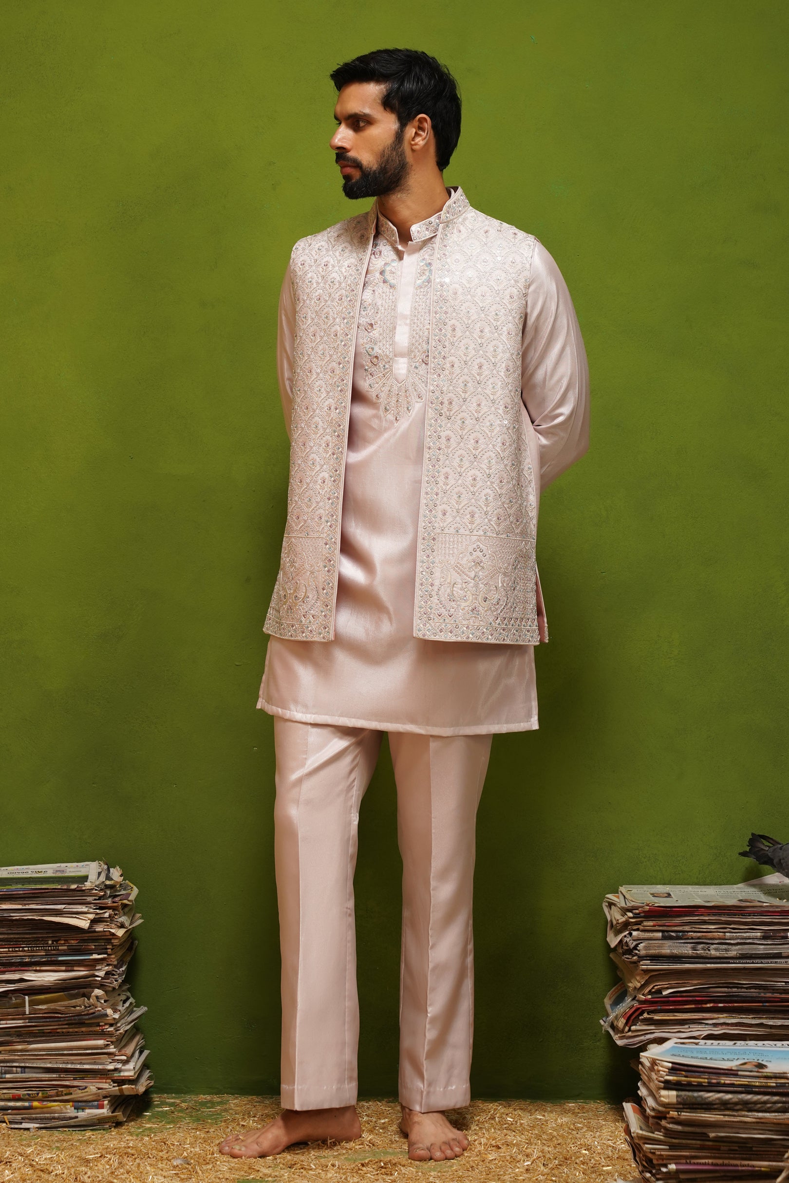 OJASV PINK SHORT KURTA JACKET SET