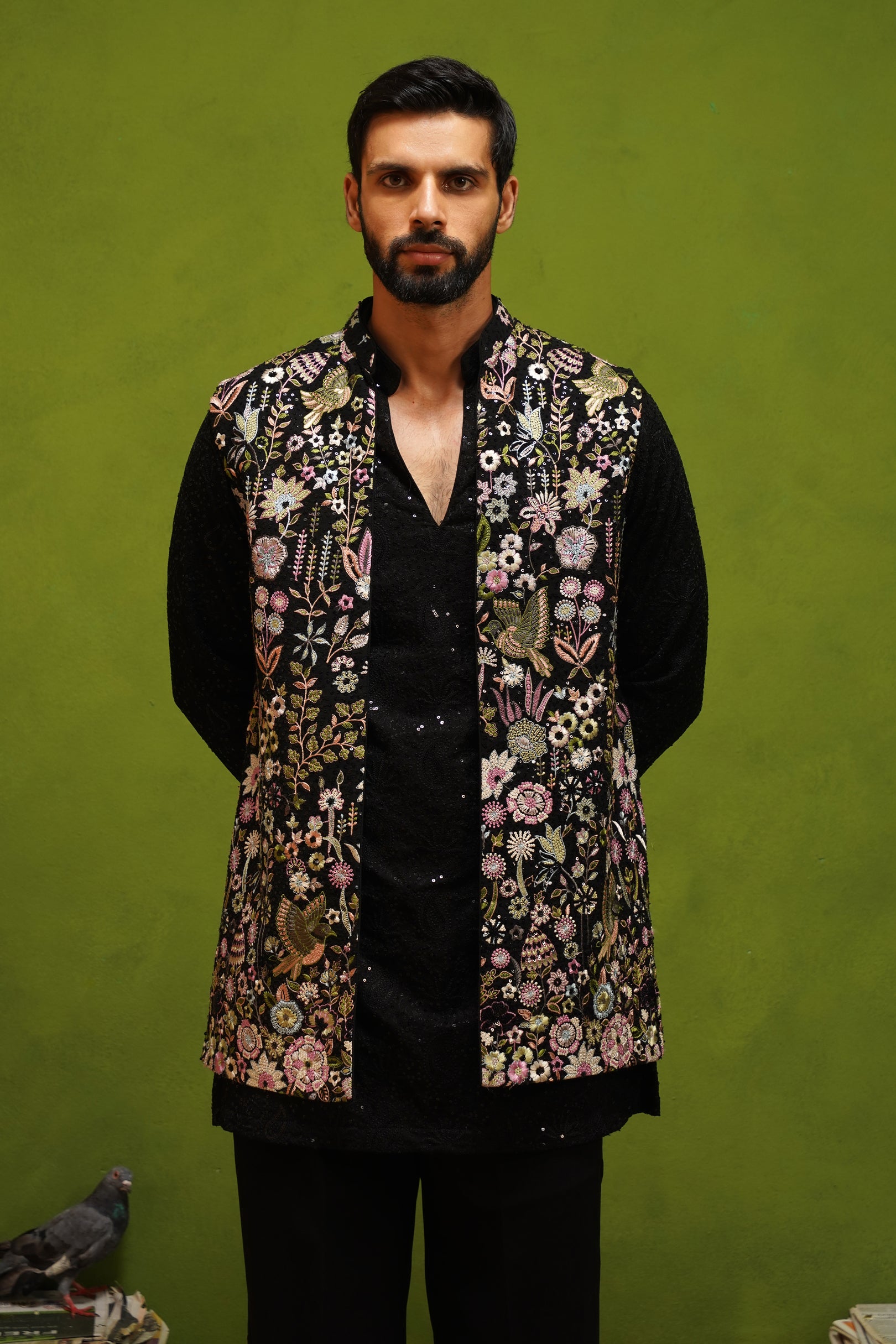 ROOH BLACK SHORT KURTA JACKET SET