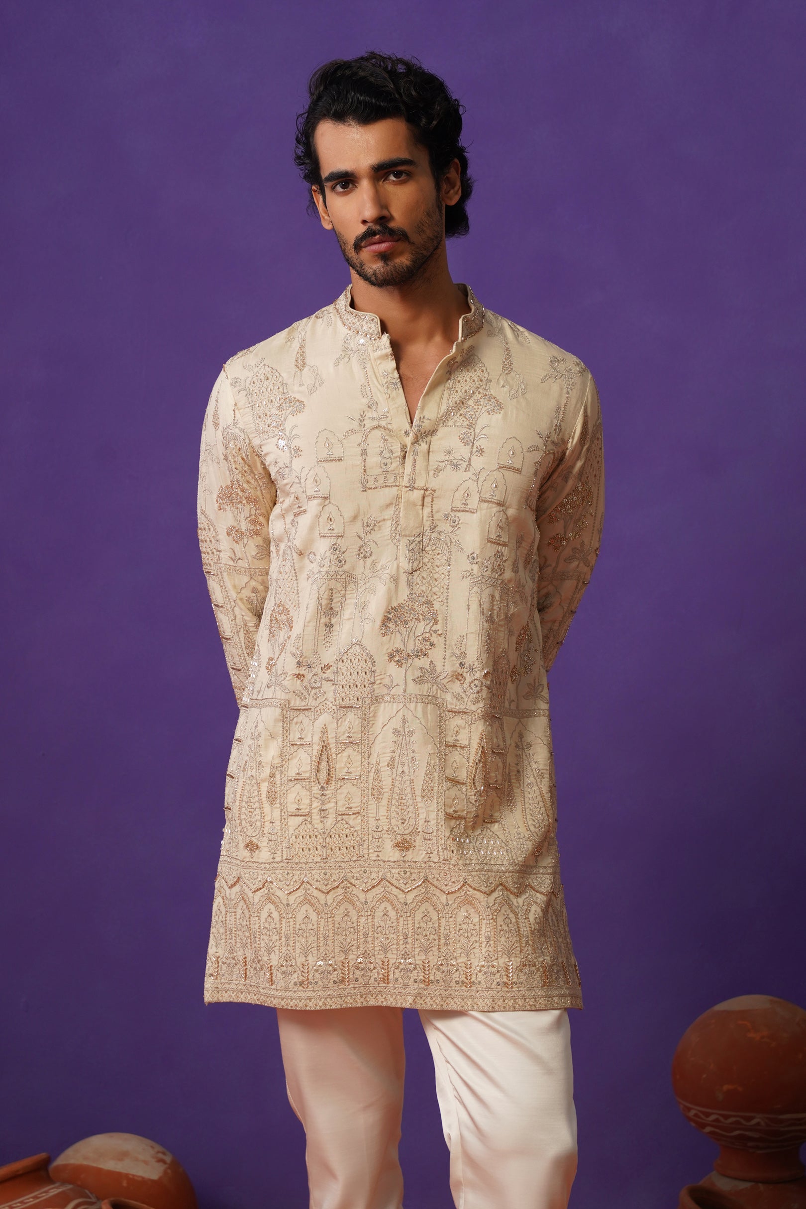 BAGH-E-MAYUR IVORY SHORT KURTA SET