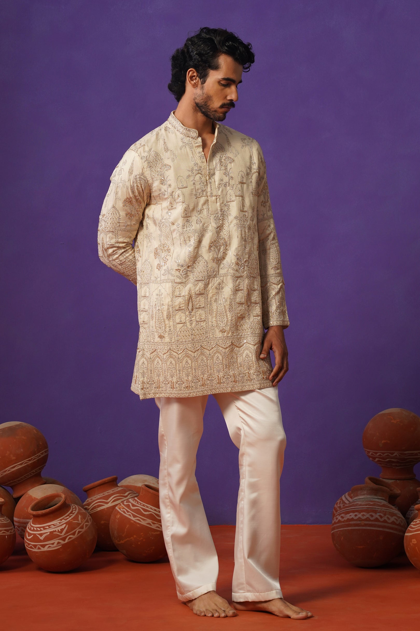 BAGH-E-MAYUR IVORY SHORT KURTA SET