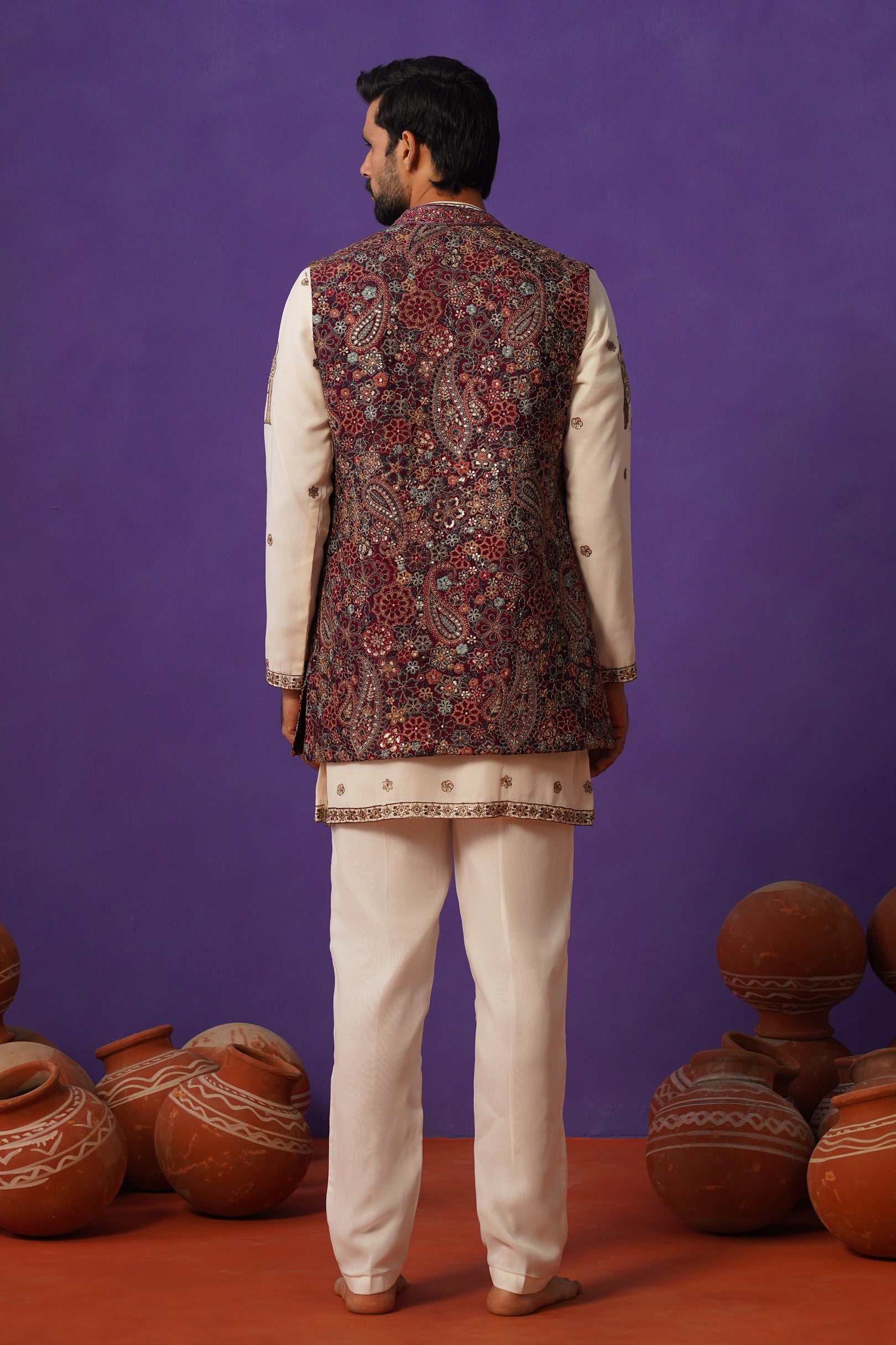 GAGAN WINE SHORT KURTA JACKET SET