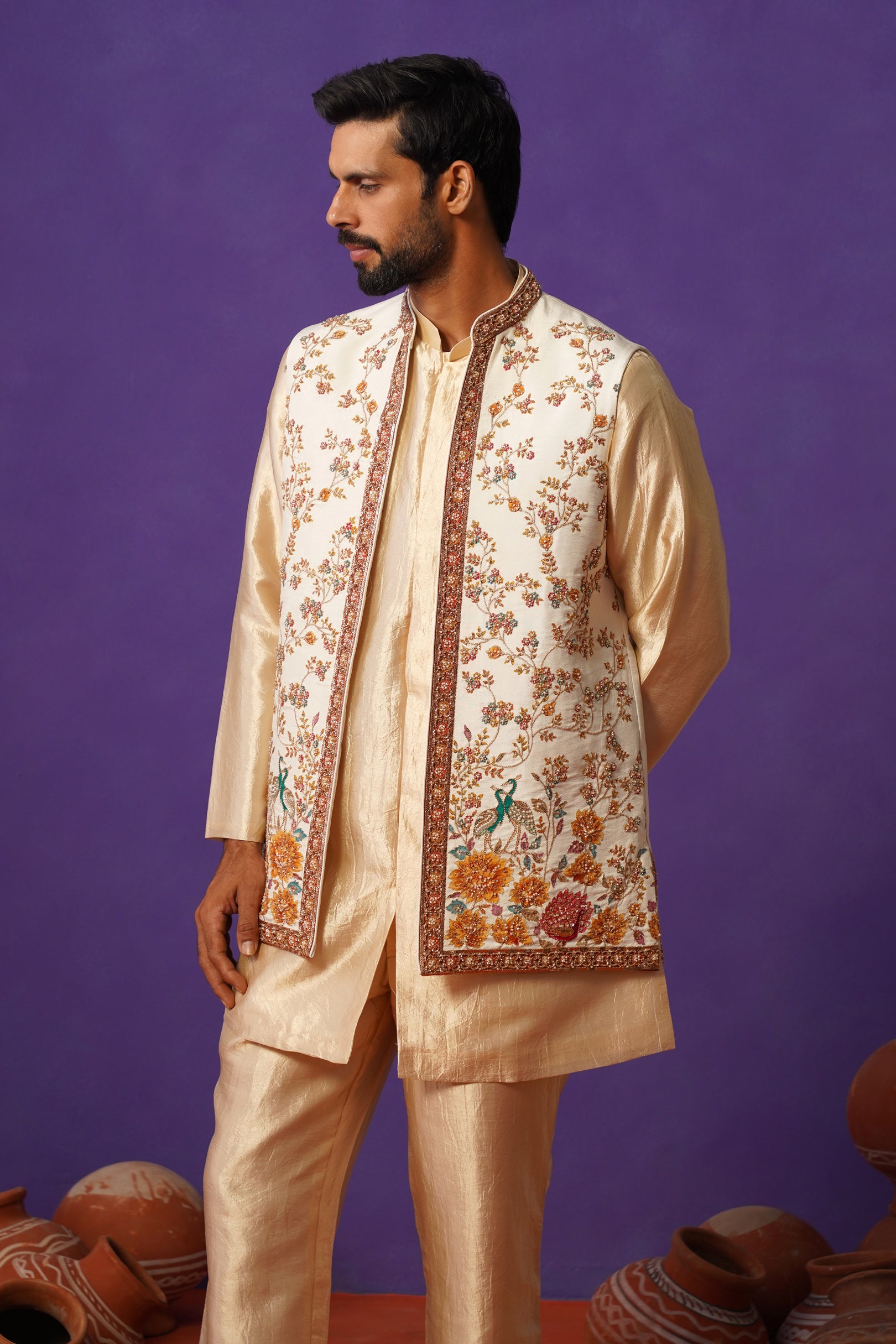 KAIRAV IVORY SHORT KURTA JACKET SET