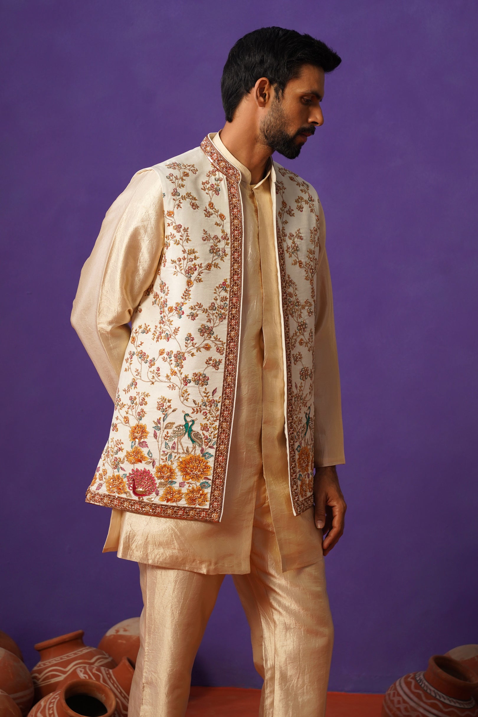KAIRAV IVORY SHORT KURTA JACKET SET