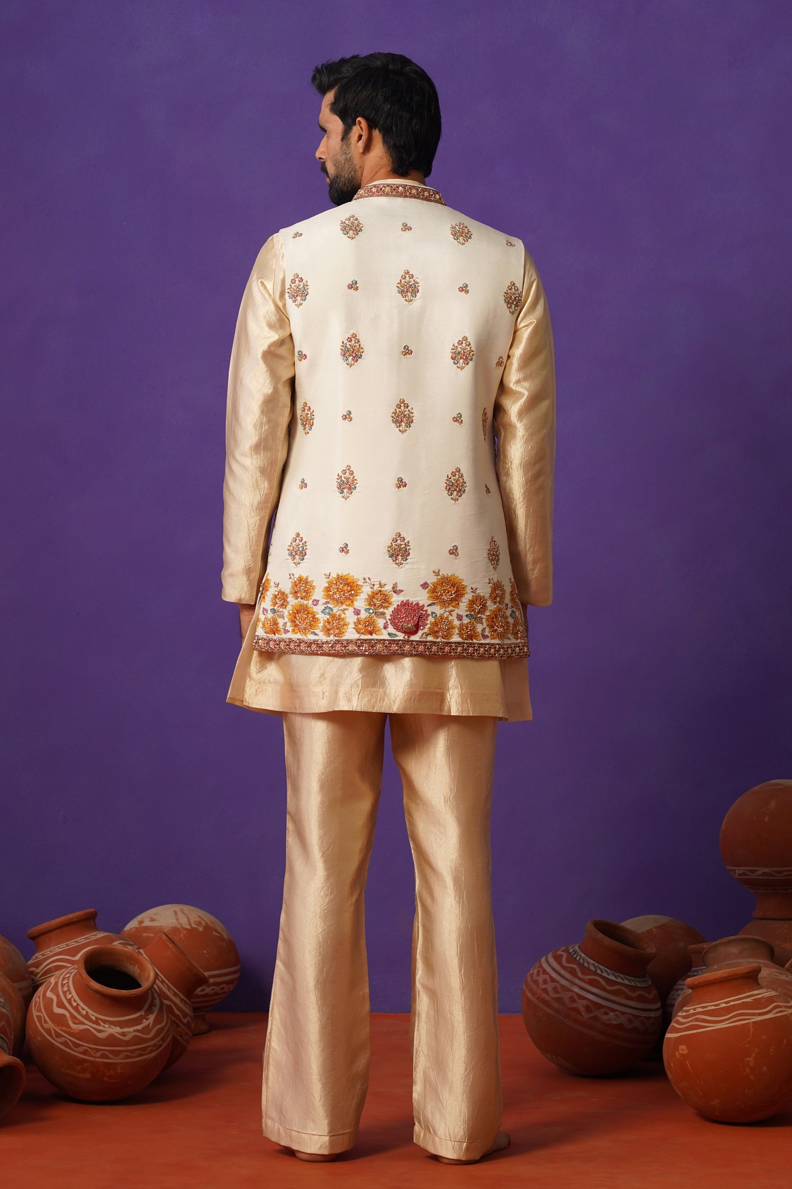 KAIRAV IVORY SHORT KURTA JACKET SET