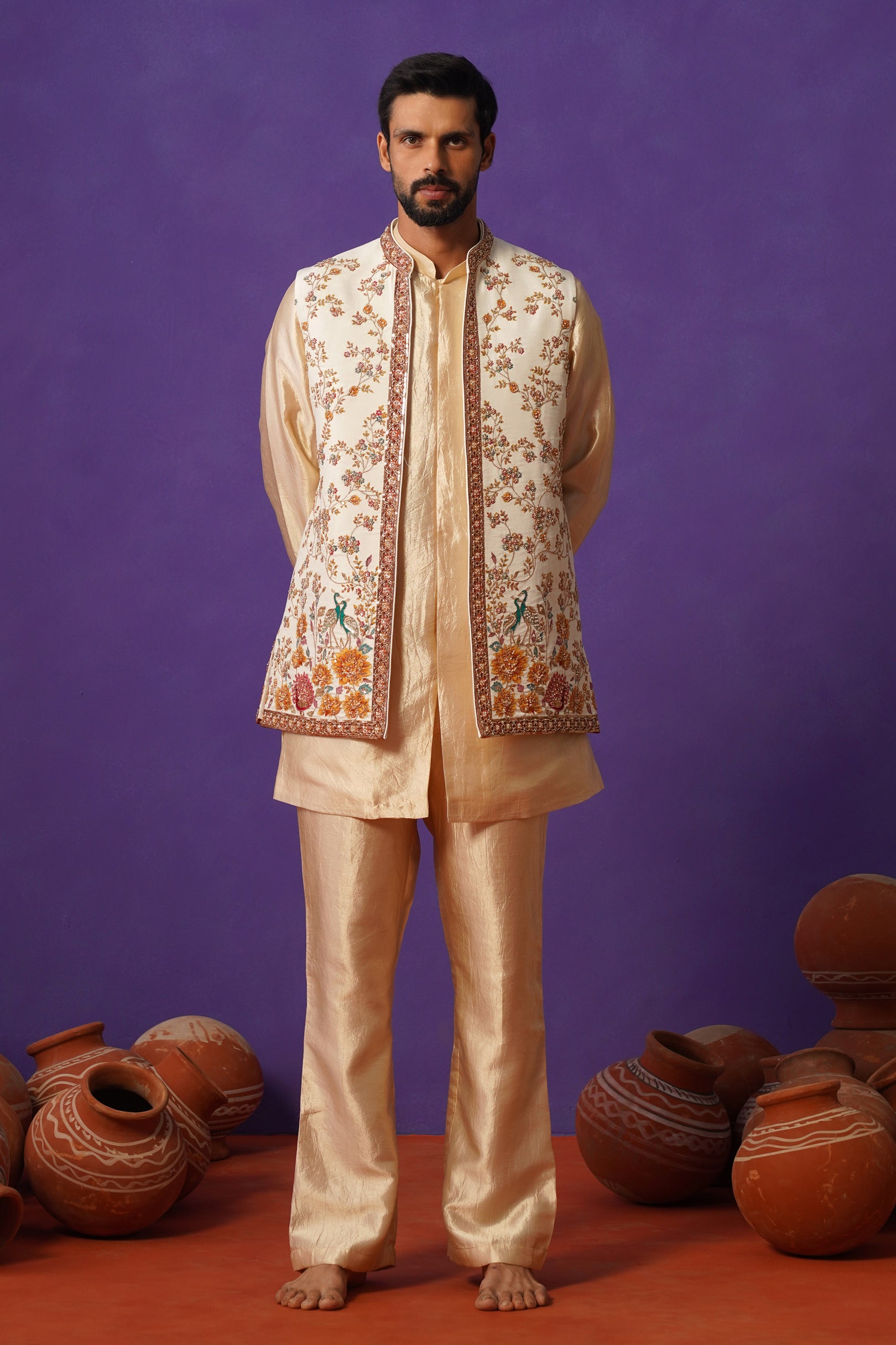 KAIRAV IVORY SHORT KURTA JACKET SET