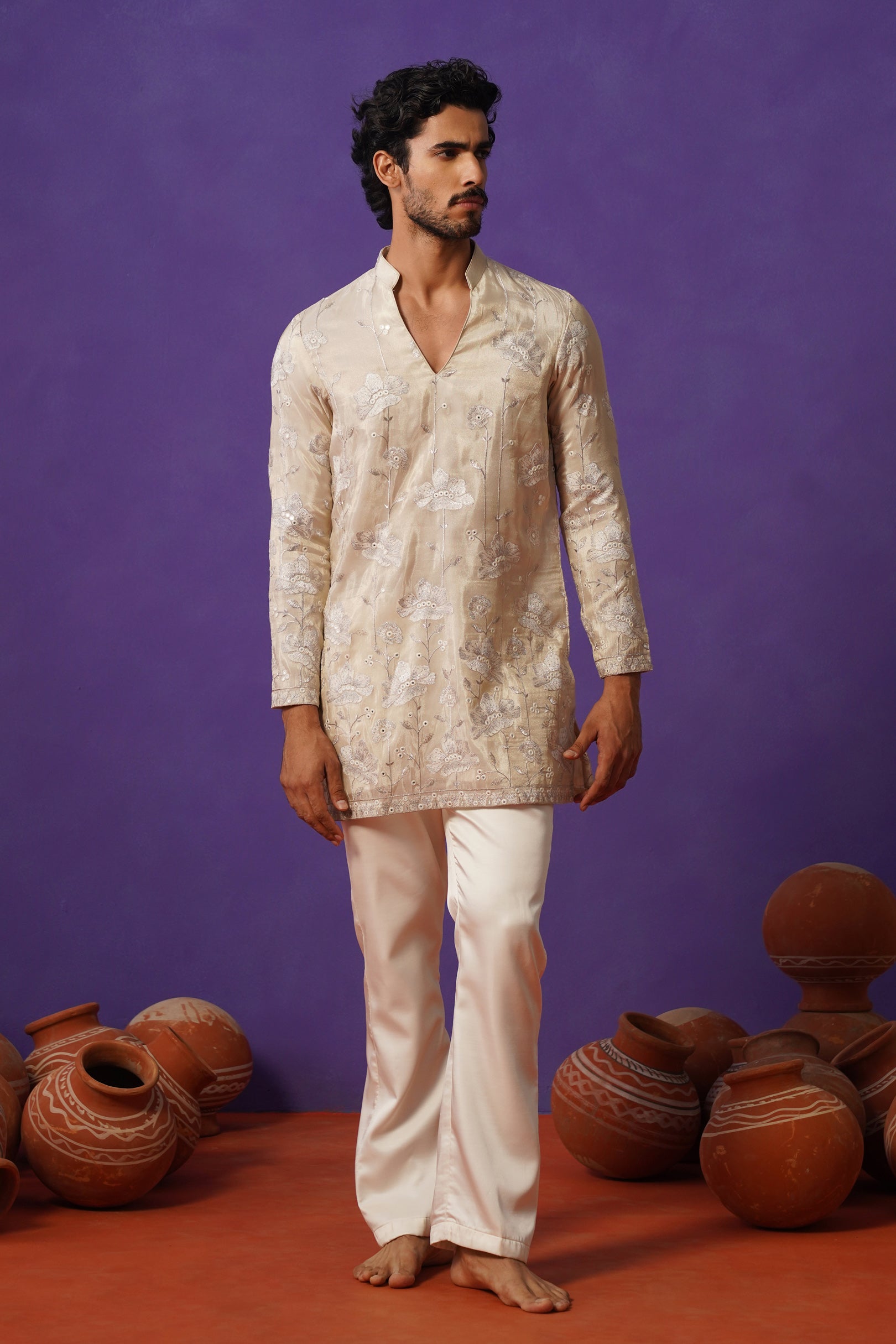 VAYUN CREAM SHORT KURTA SET