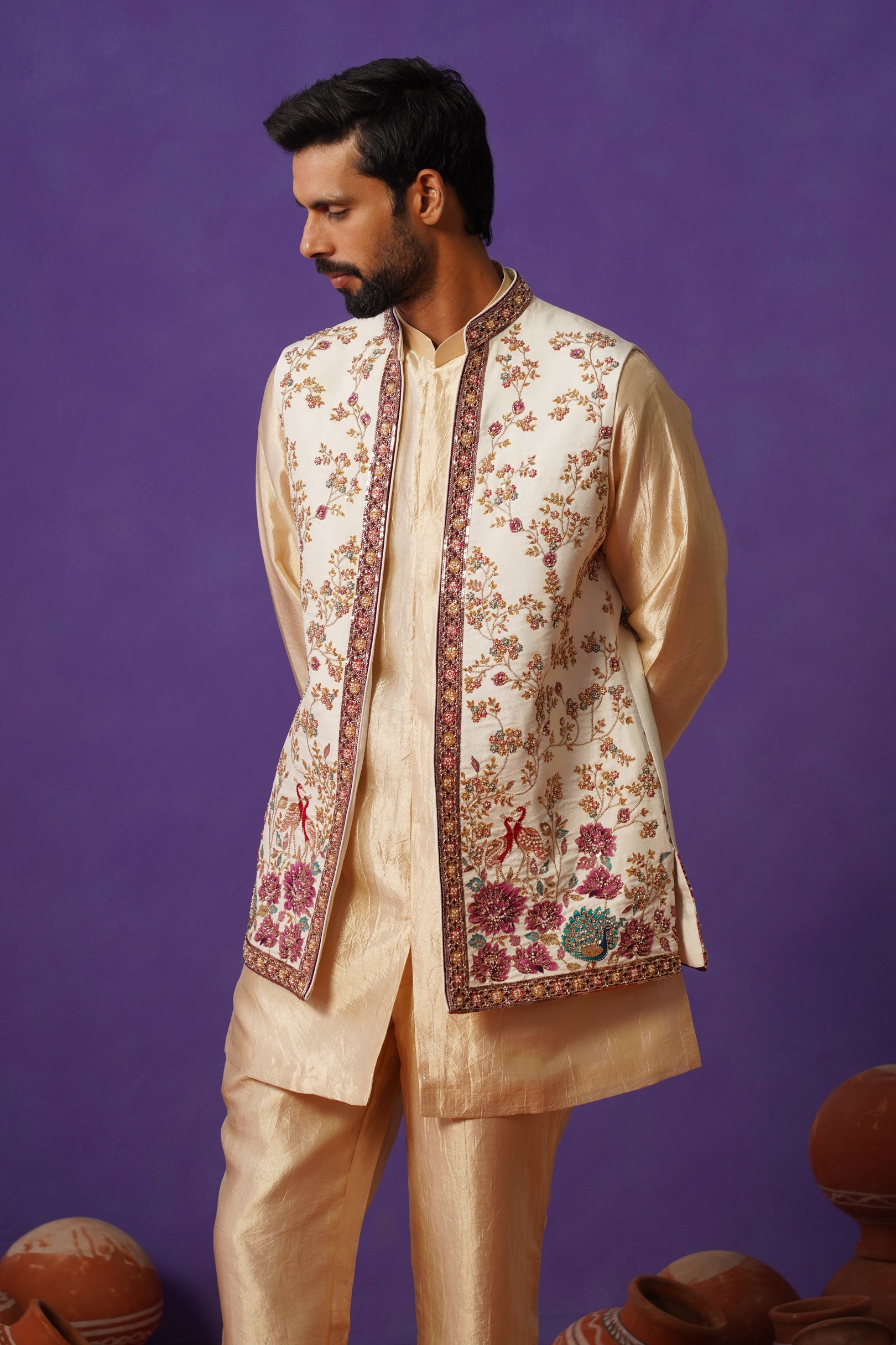 MEHER IVORY SHORT KURTA JACKET SET