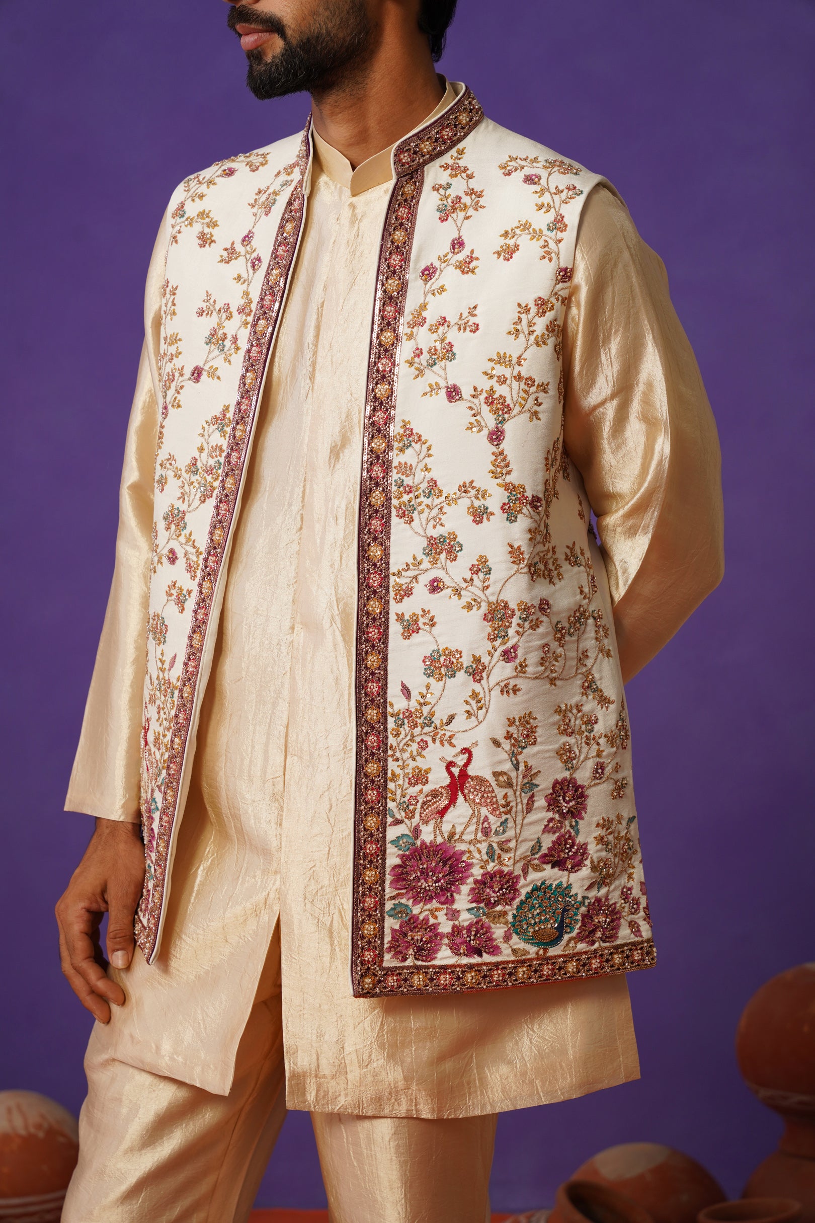 MEHER IVORY SHORT KURTA JACKET SET