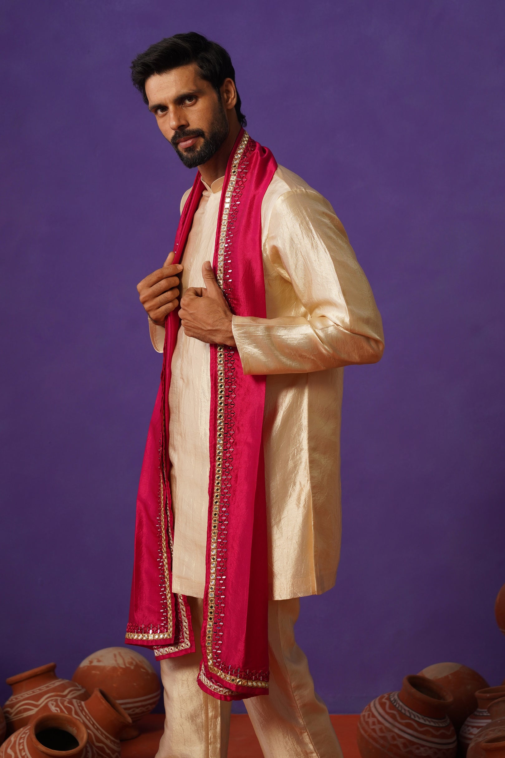 AVEN BEIGE SHORT KURTA DUPATTA SET