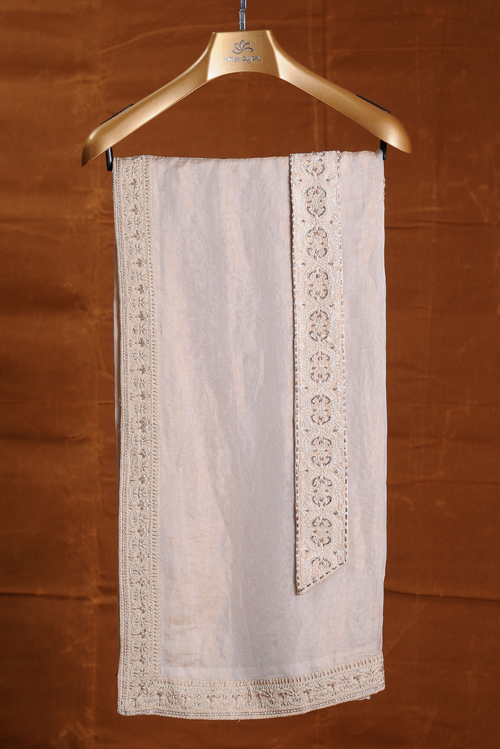 LIGHT BEIGE RAW SILK EMBROIDERED SHERWANI KURTA CHURIDAR SET