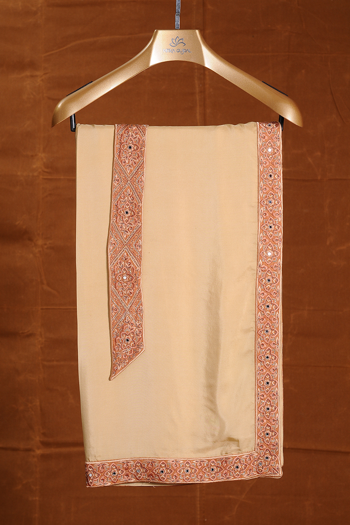 RUST MATKA SILK EMBROIDERED SHERWANI KURTA CHURIDAR SET
