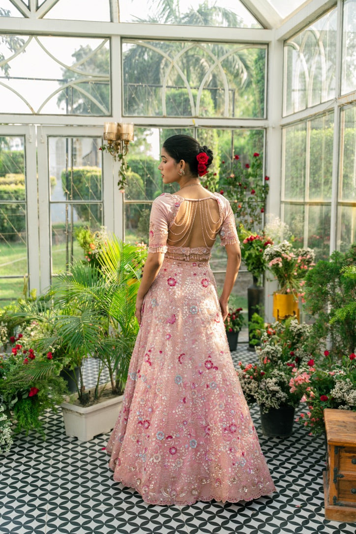 Rasmilan Light Pink Multicolor Embroidered Lehenga set