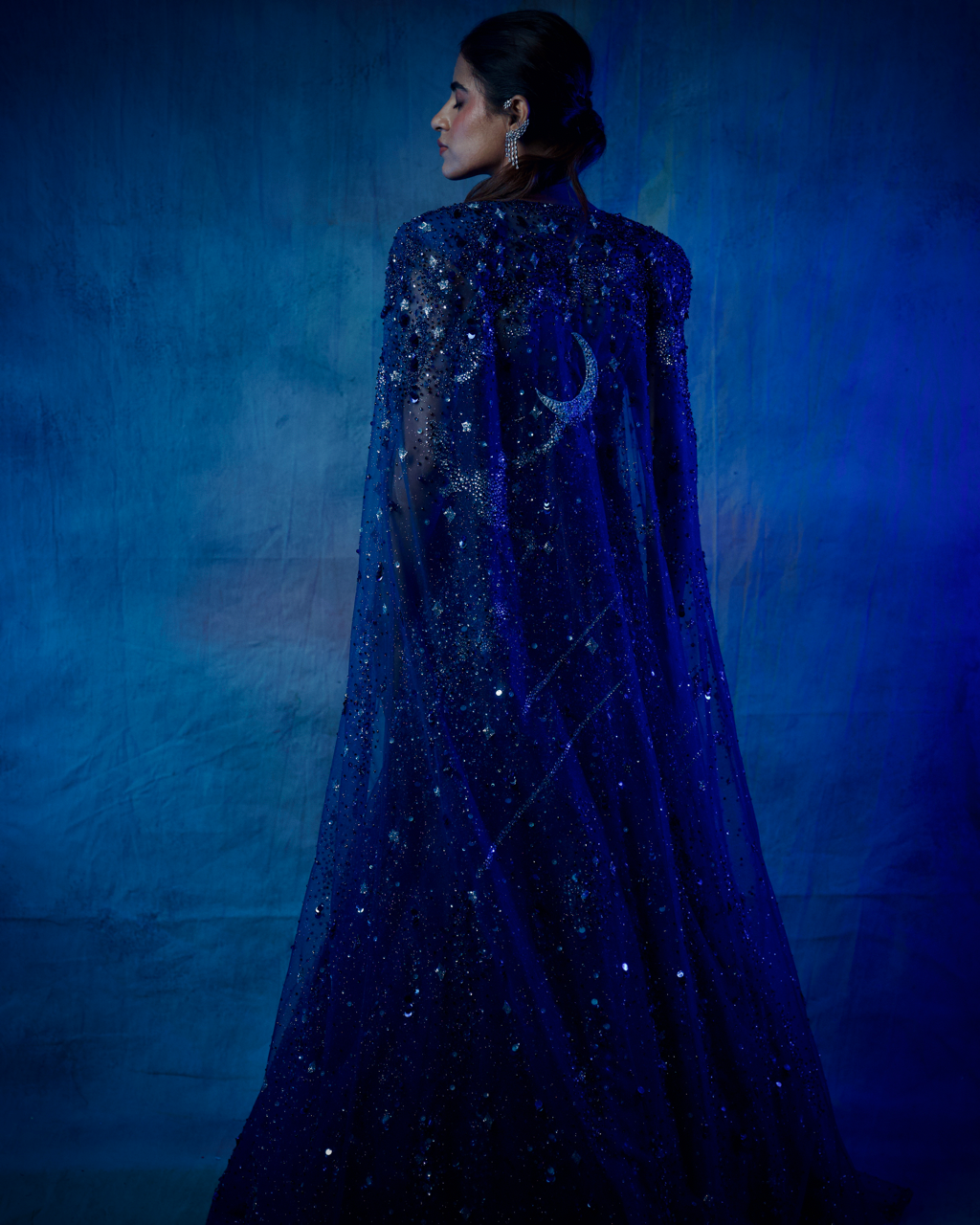 Nishabd Blue Embroidered Fishcut Gown with Cape set