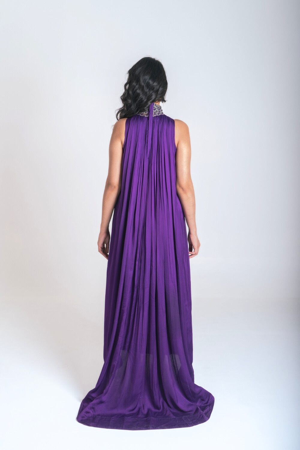 Purple-Green Braided Halter Neck Gather Gown