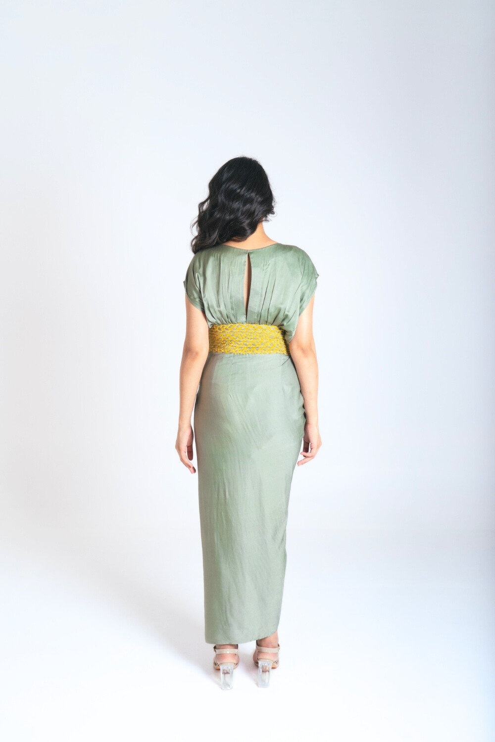 Green-Yellow Braided Cocktail Gown