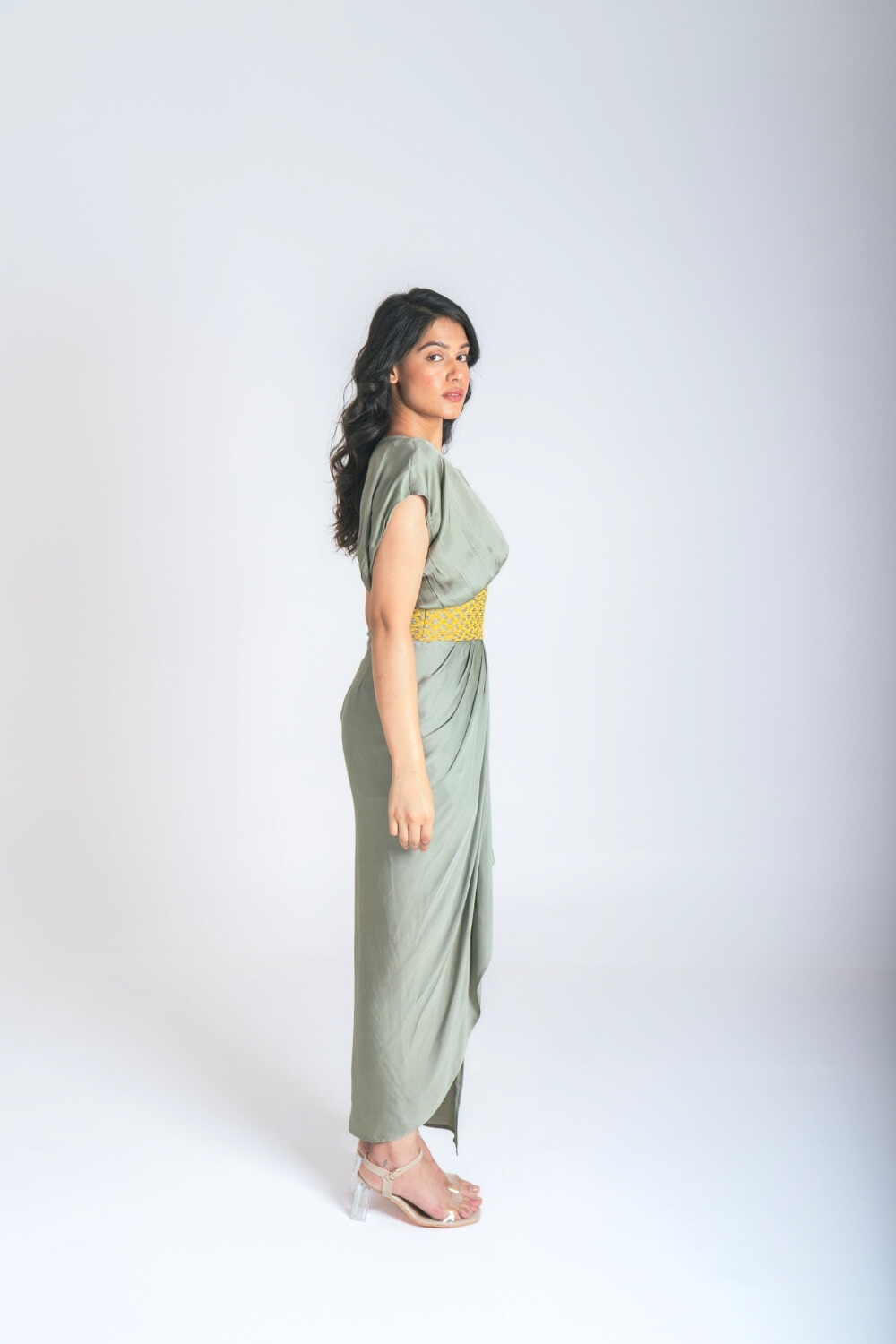 Green-Yellow Braided Cocktail Gown