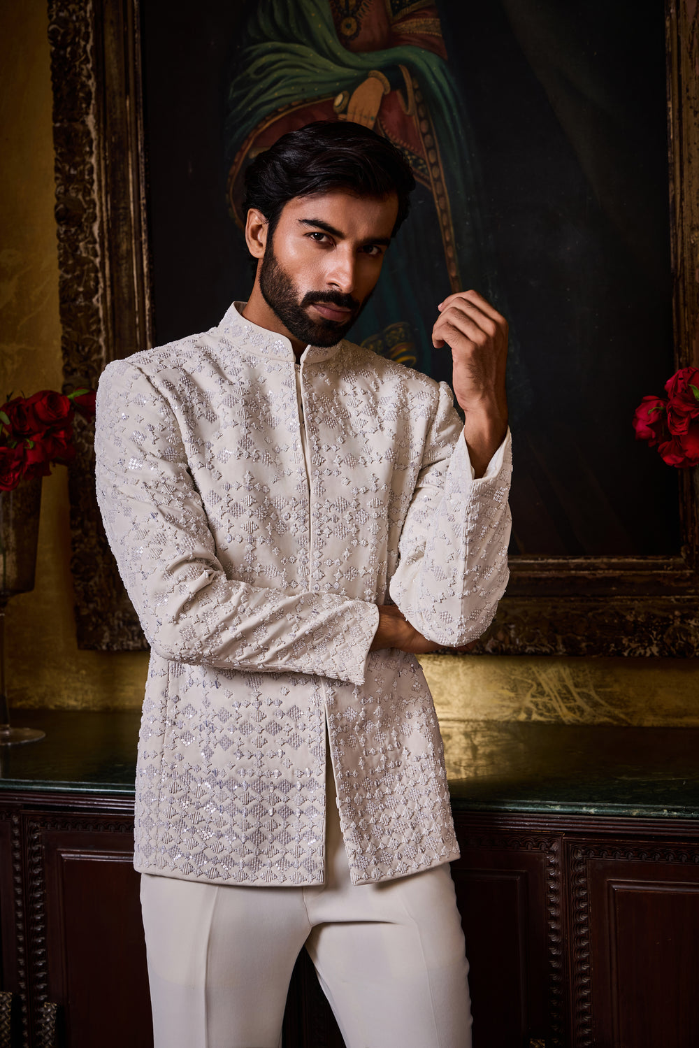 White Jodhpuri Set