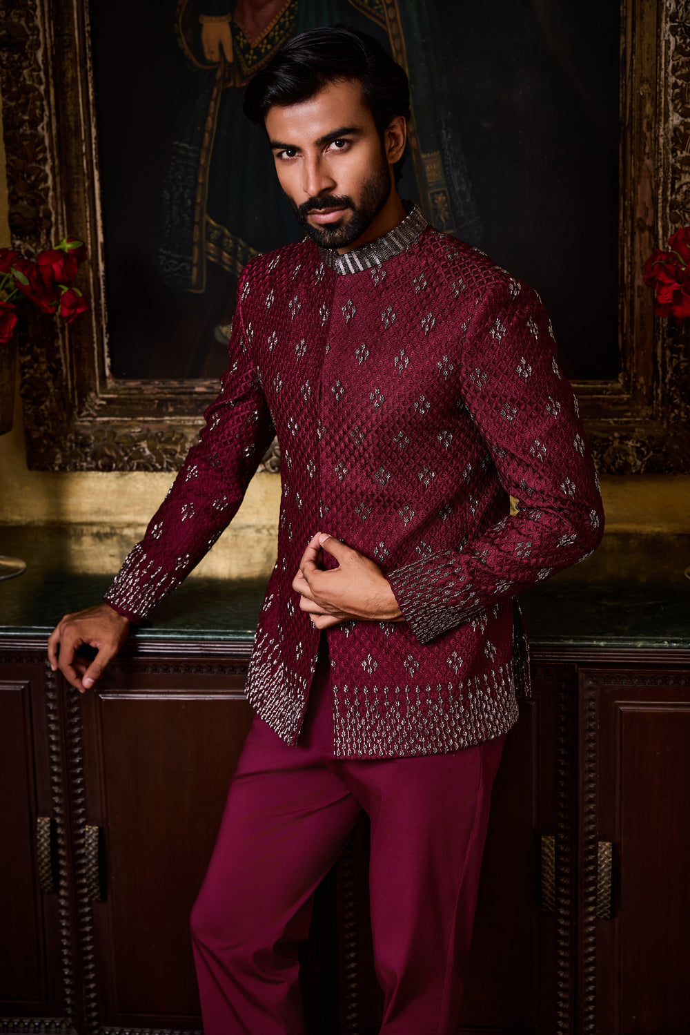 Burgundy Jodhpuri Set