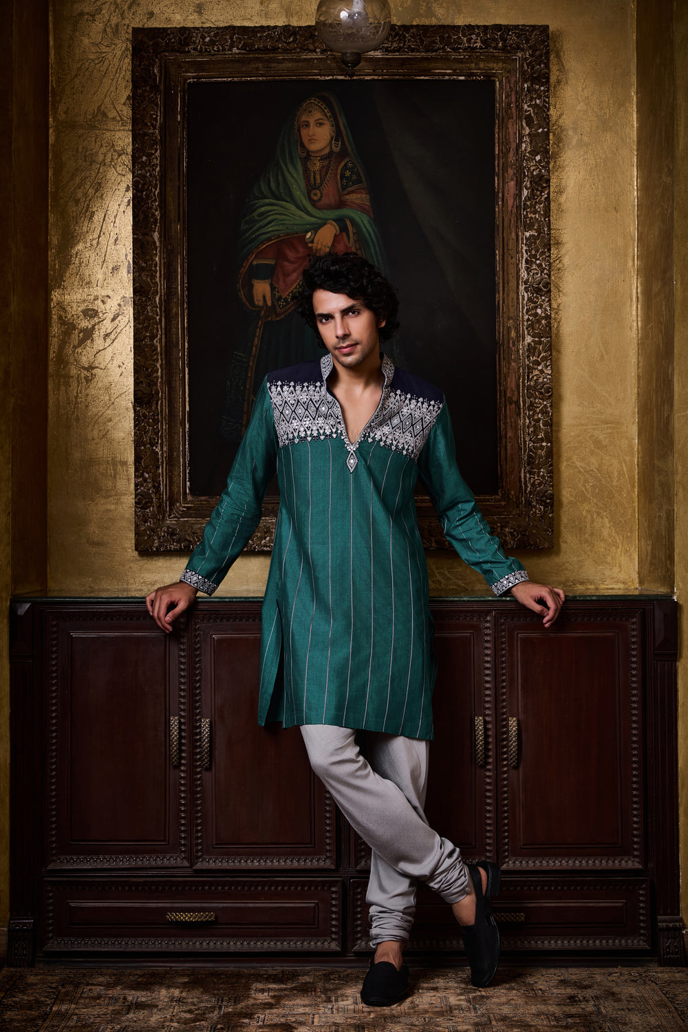 Teal Navy Dhagai Kurta Set