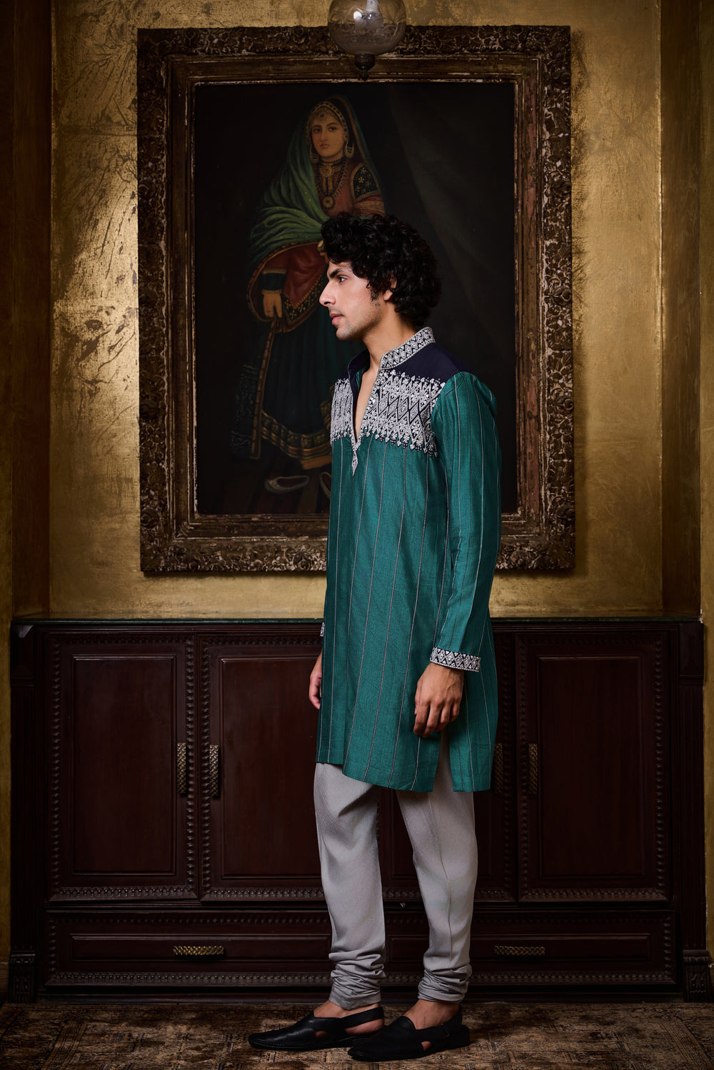 Teal Navy Dhagai Kurta Set