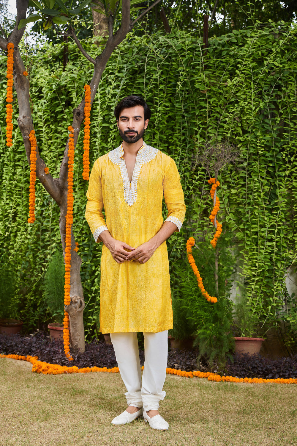 Yellow Shibori Silk Kurta Patiala Salwar Set