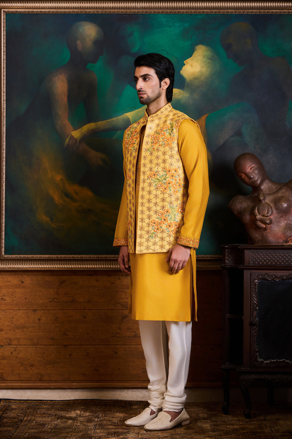 Lemon Yellow Bundi Kurta Set