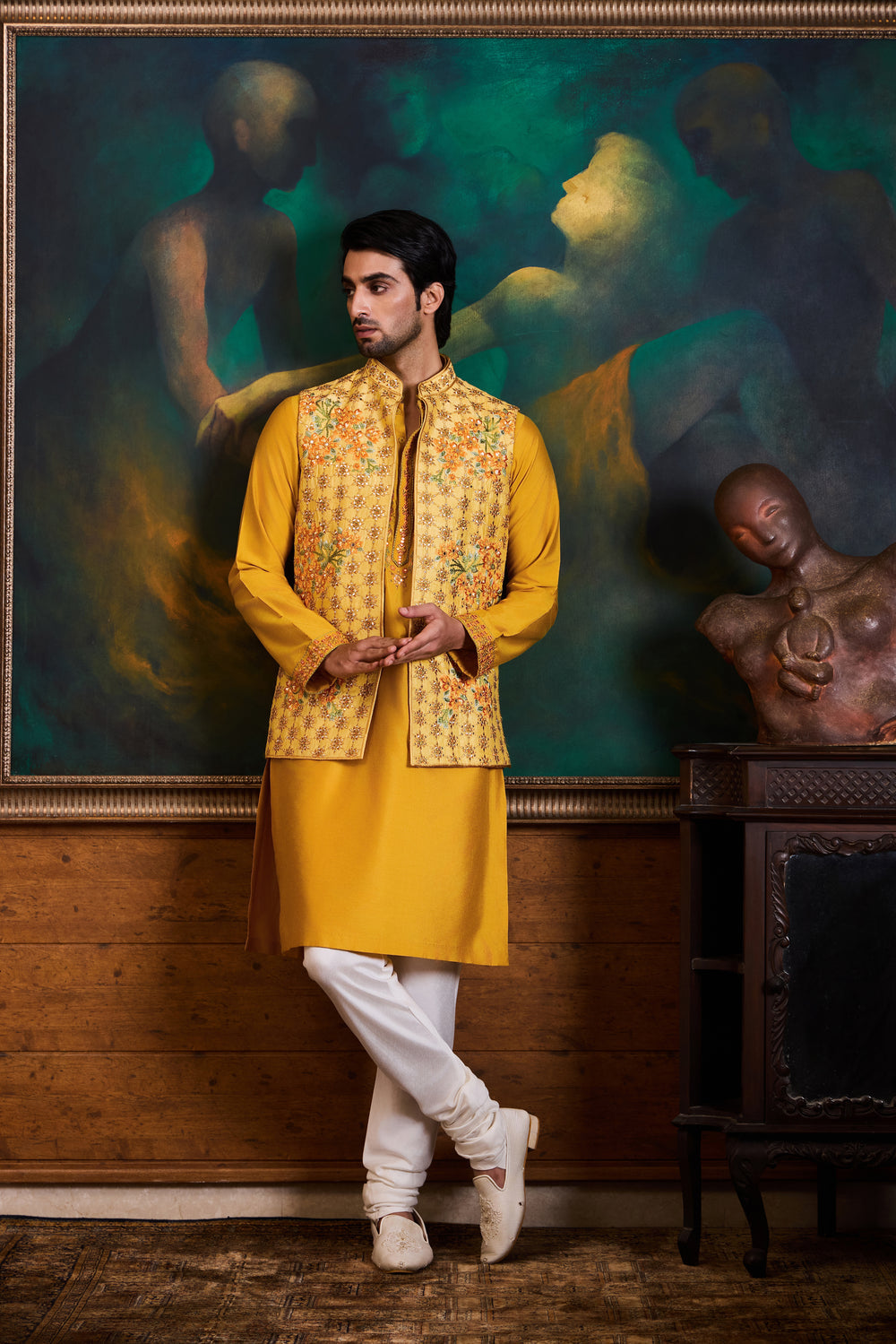 Lemon Yellow Bundi Kurta Set