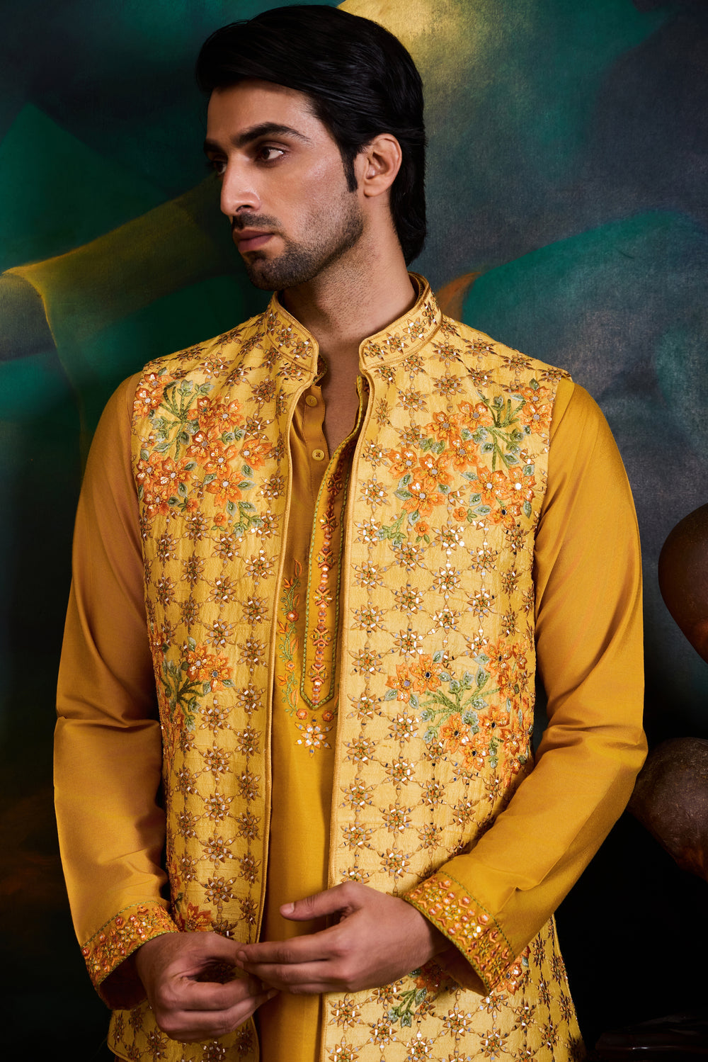 Lemon Yellow Bundi Kurta Set