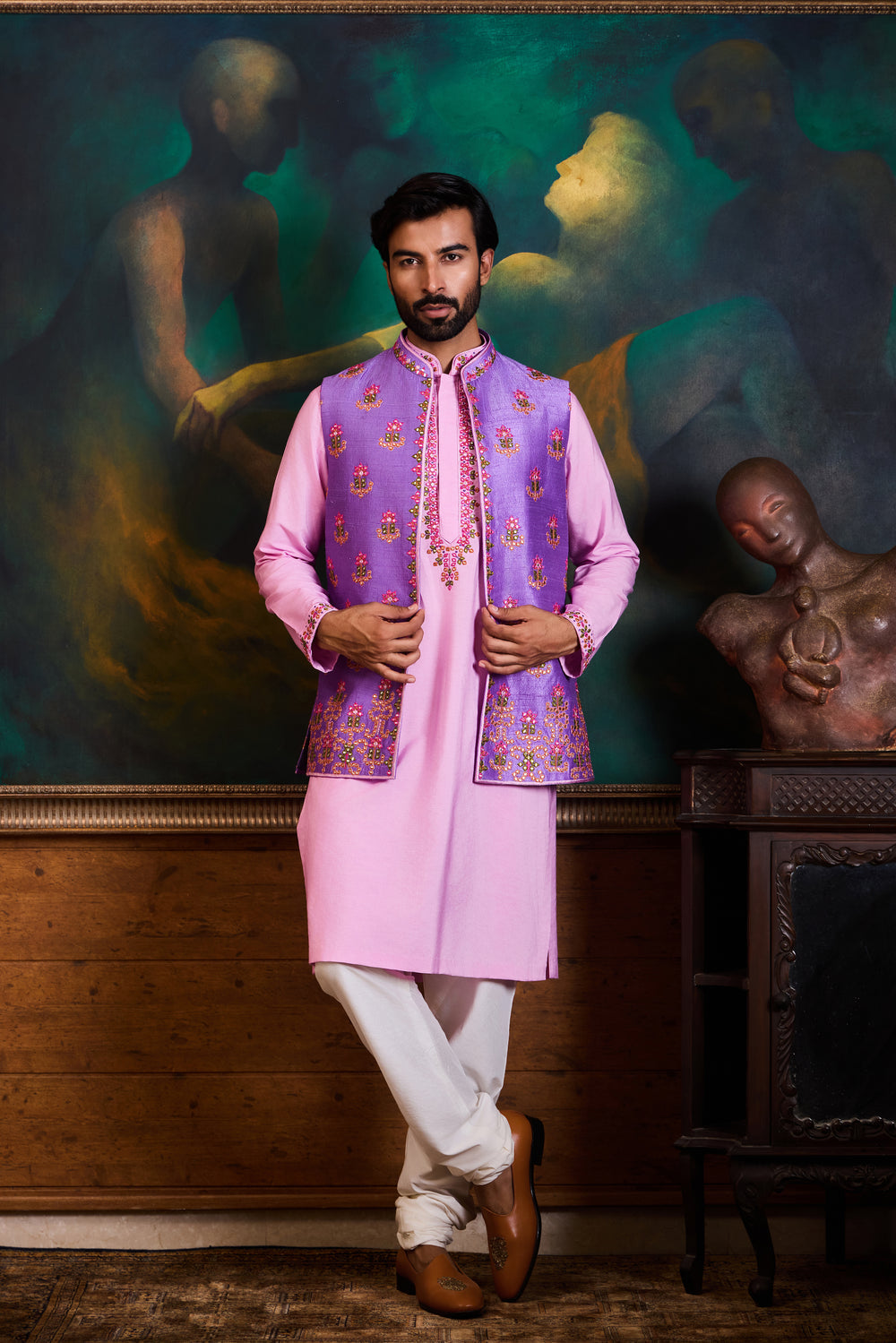 Lilac Raw Silk Bundi Set