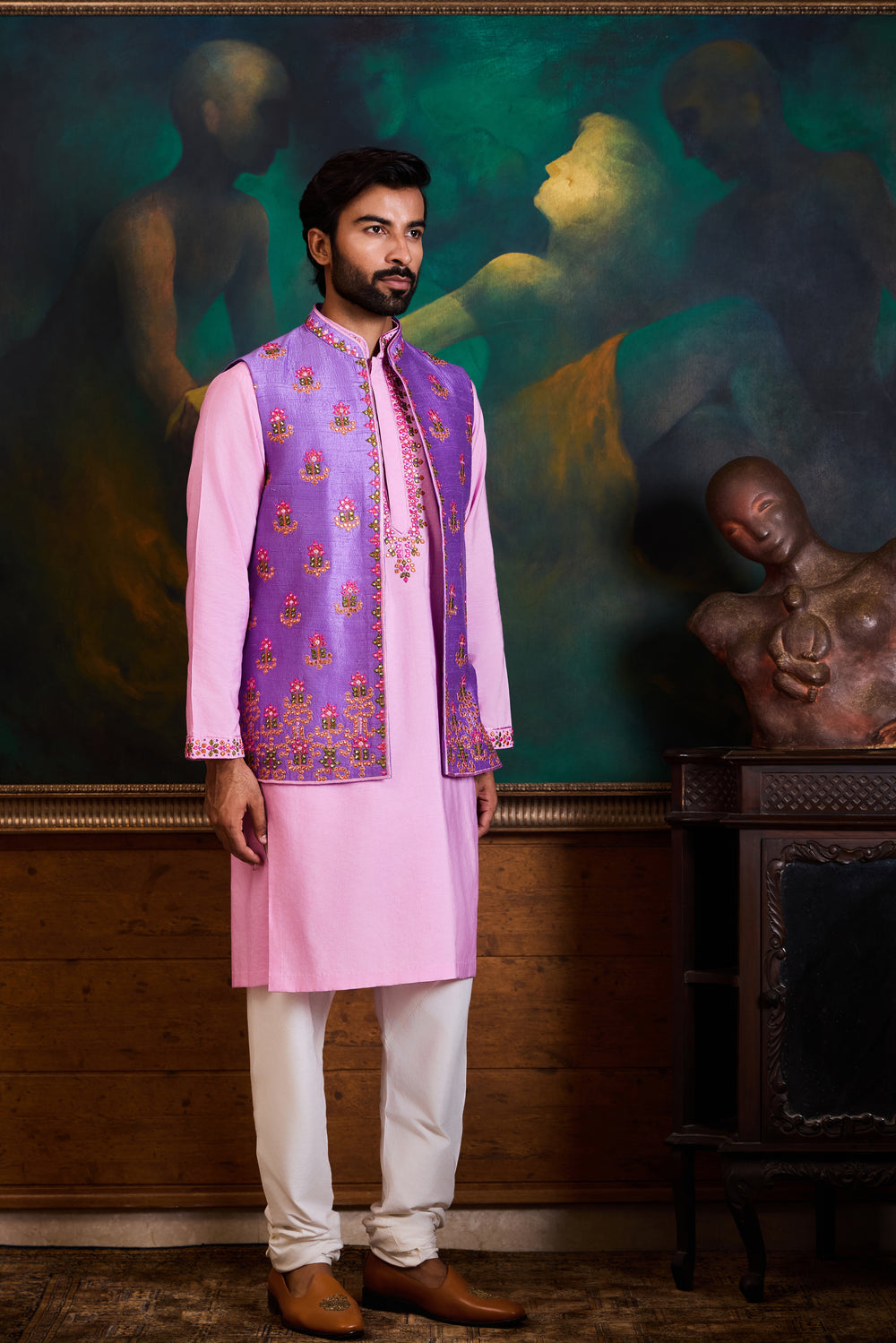 Lilac Raw Silk Bundi Set