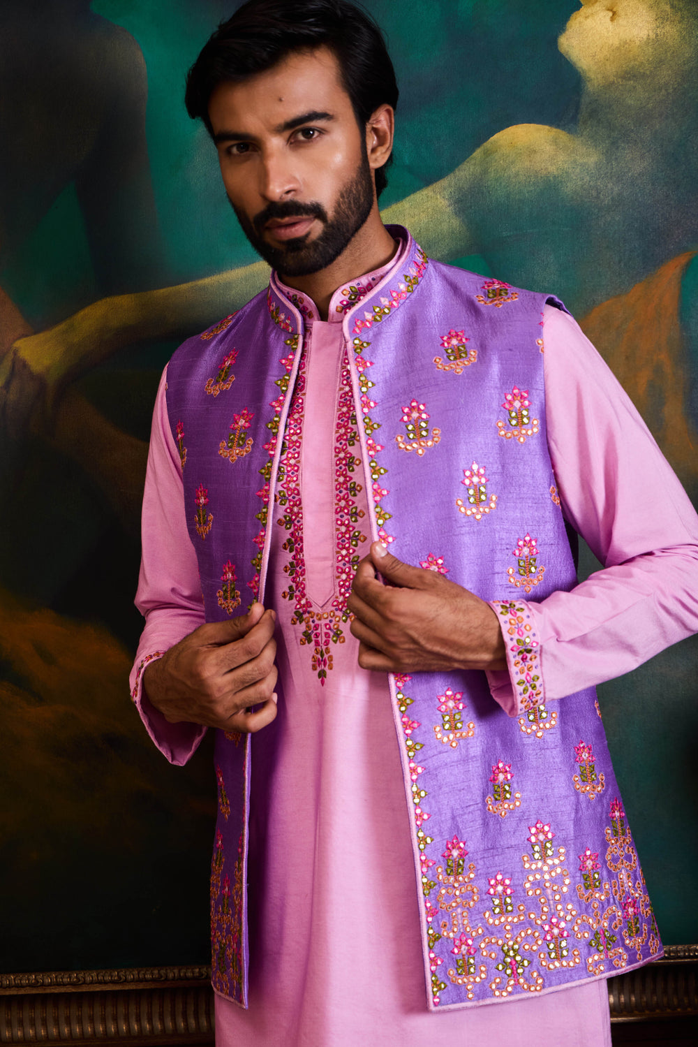 Lilac Raw Silk Bundi Set
