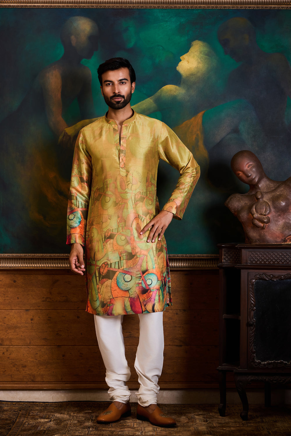 Olive Printed Churidar Set