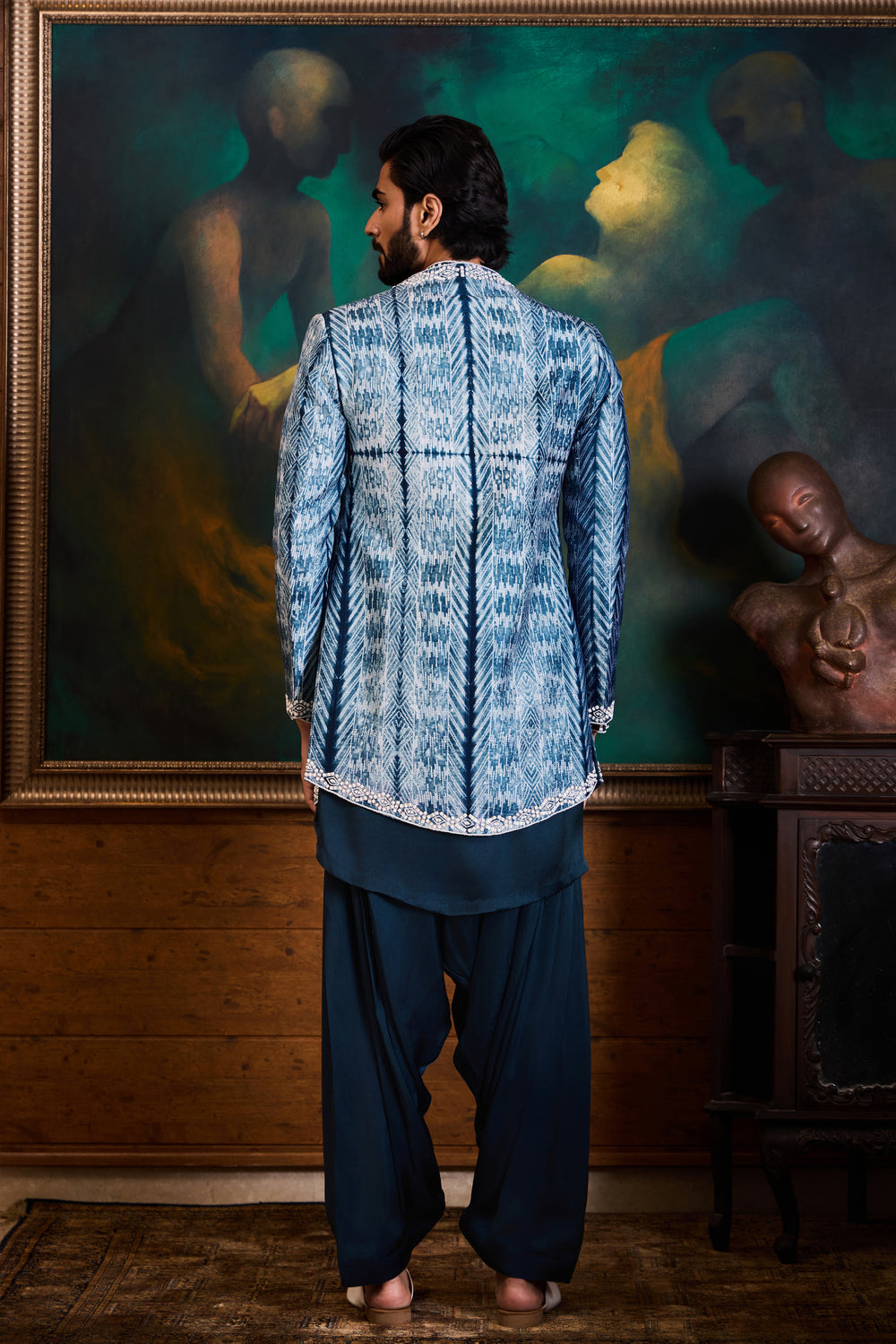 Teal Shibori Jacket Kurta Salwar Set