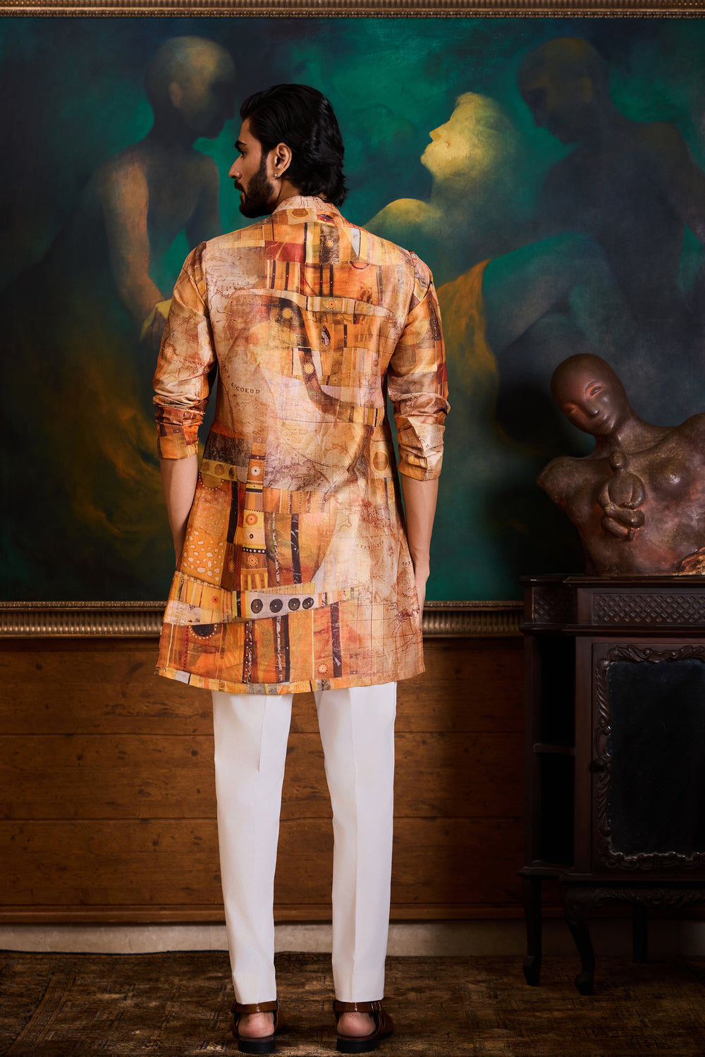 Mustard Printed Kurta Churidar Set