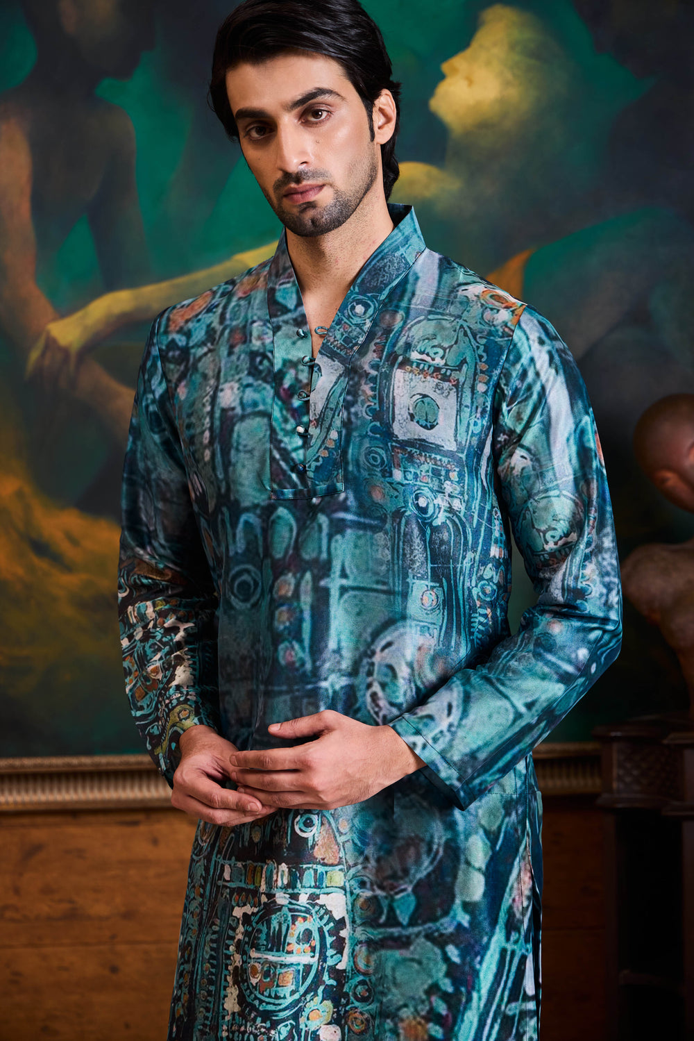 Blue Printed Kurta Trouser Set
