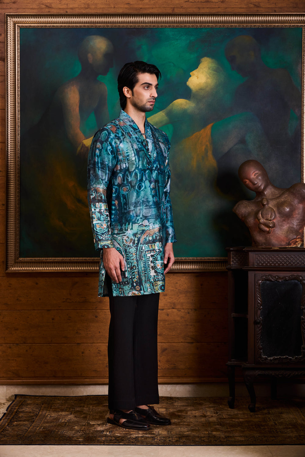Blue Printed Kurta Trouser Set