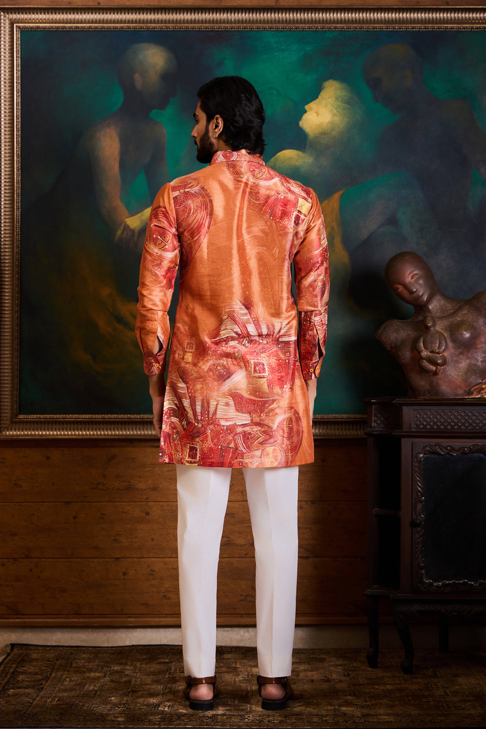 Orange Printed Kurta Pant Set