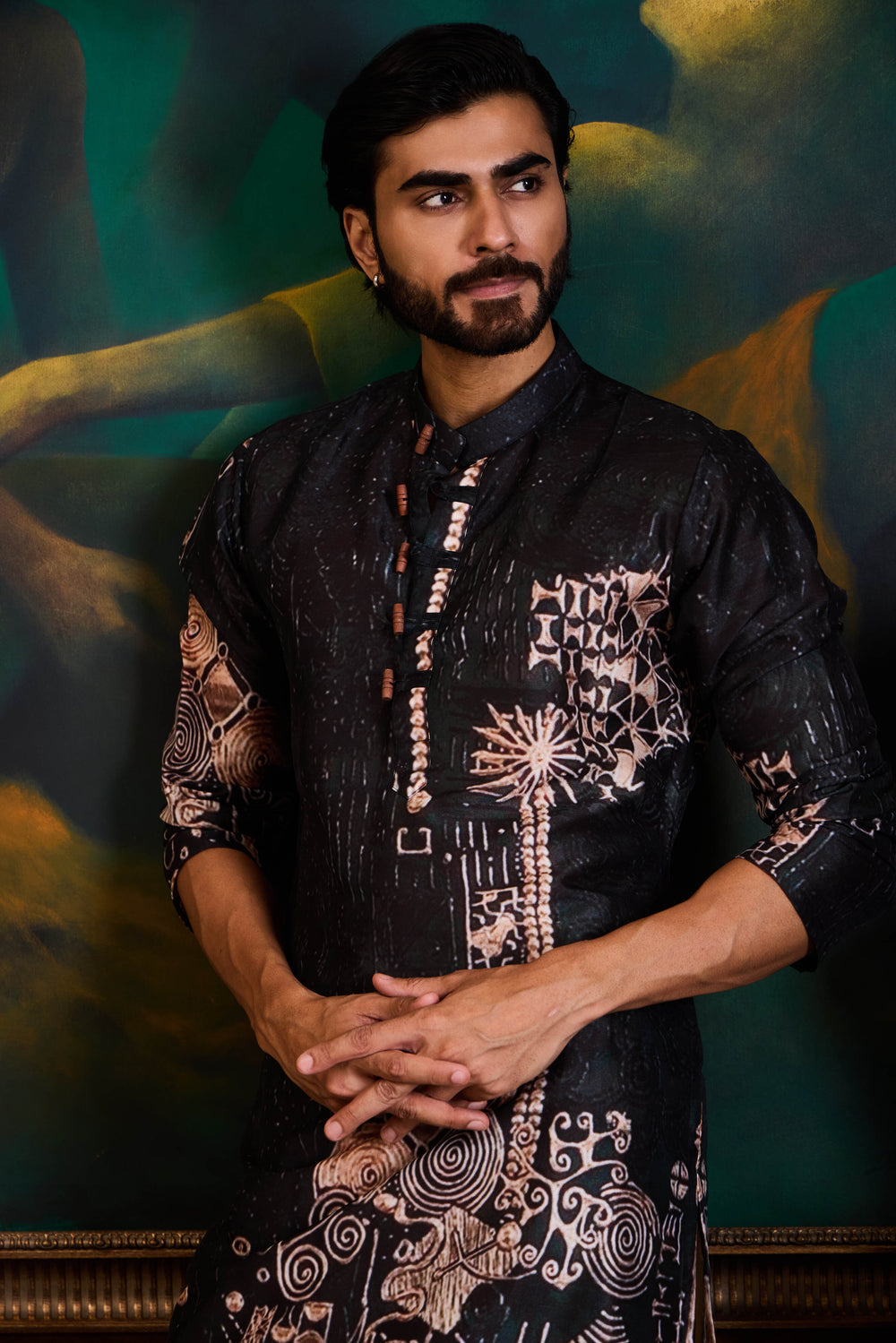 Black Printed Kurta Churidar Set