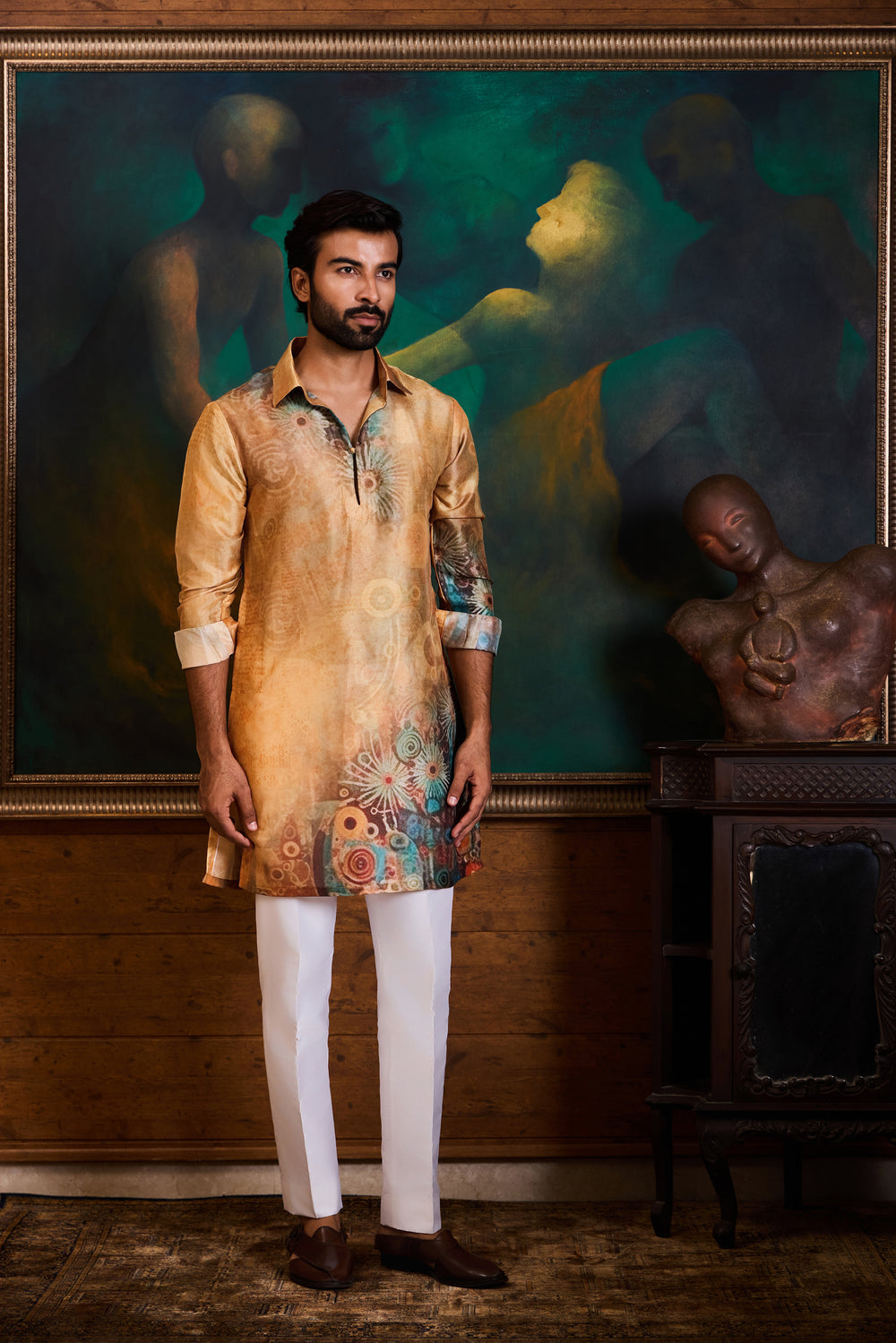 Rust Printed Kurta Trouser Set