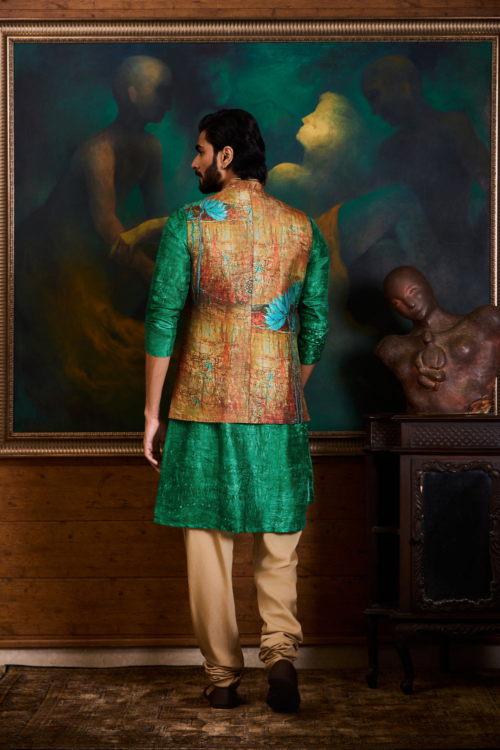 Emerald Rust Printed Kurta Bundi Set