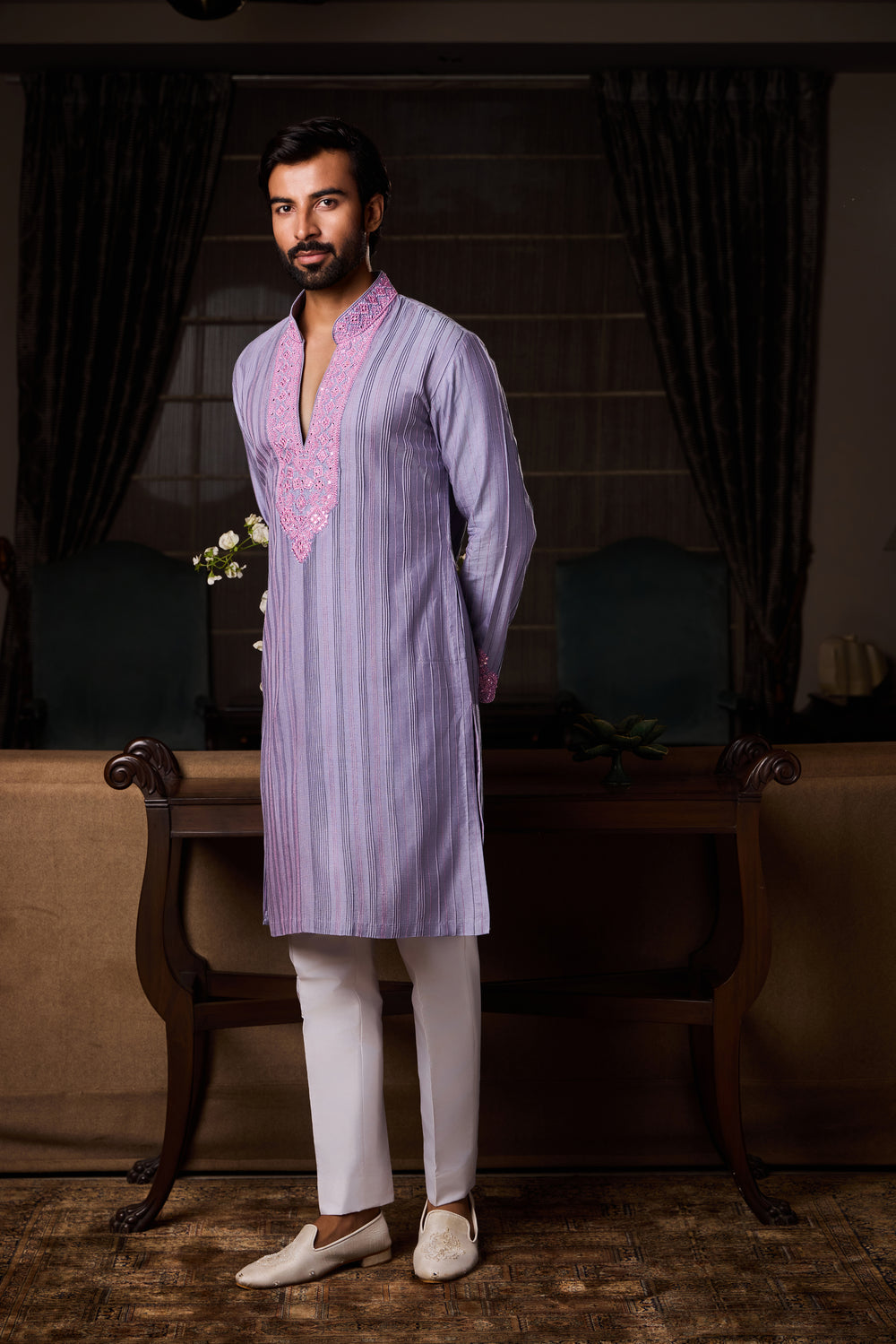Lilac Dhagai Kurta Pant Set