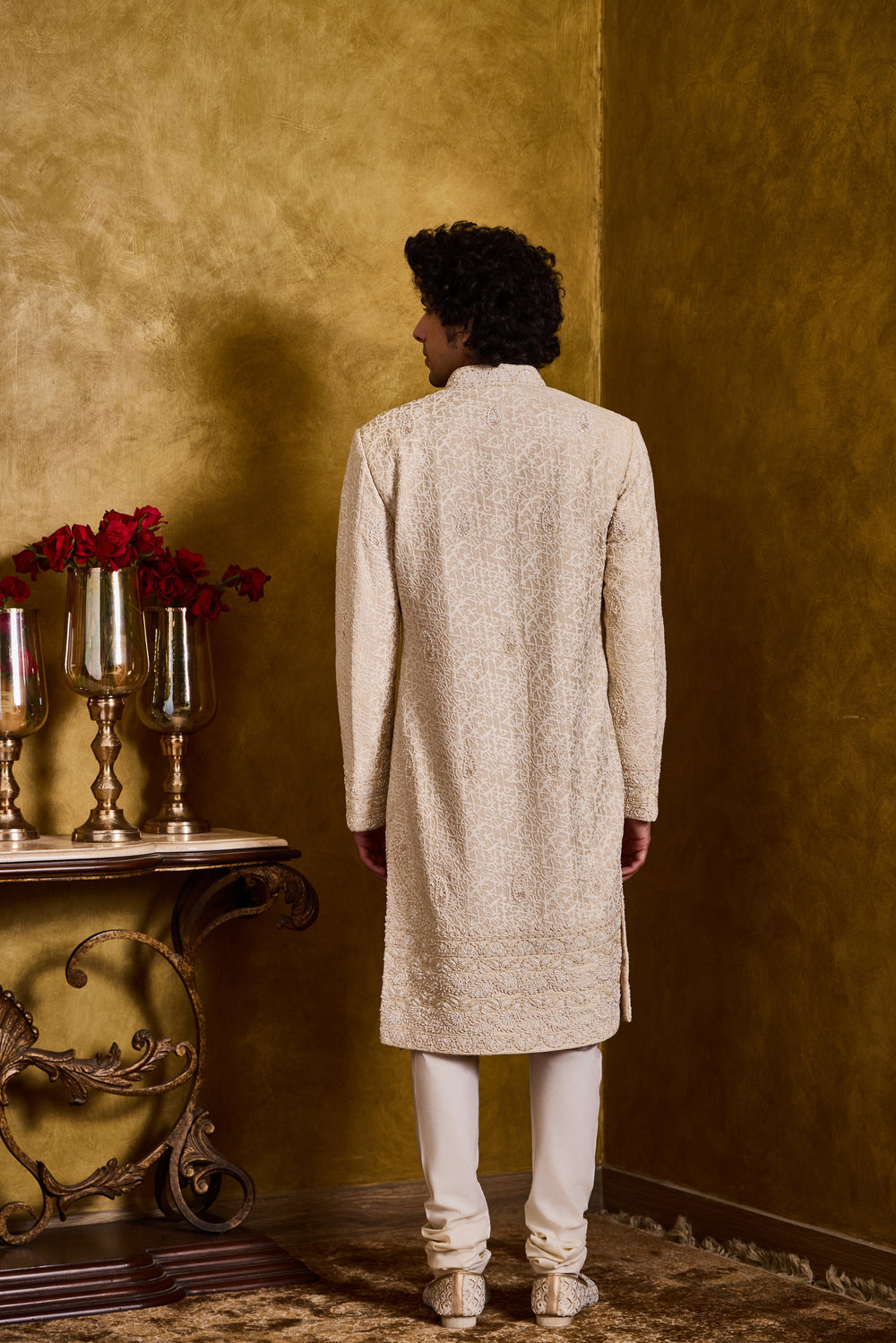 Beige Sherwani Kurta Churidar Set