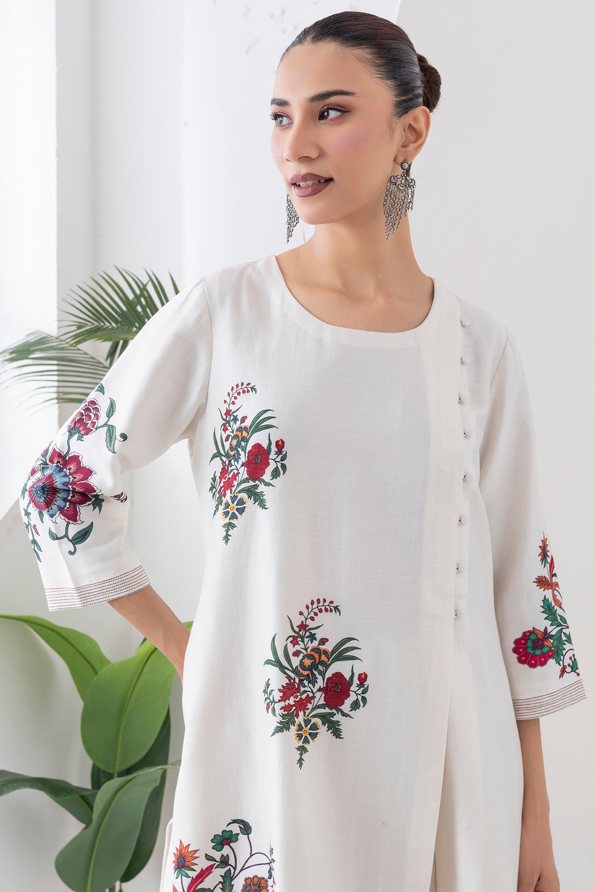 Ivory Silk Chanderi Floral Boota Printed Dress (1 PC)