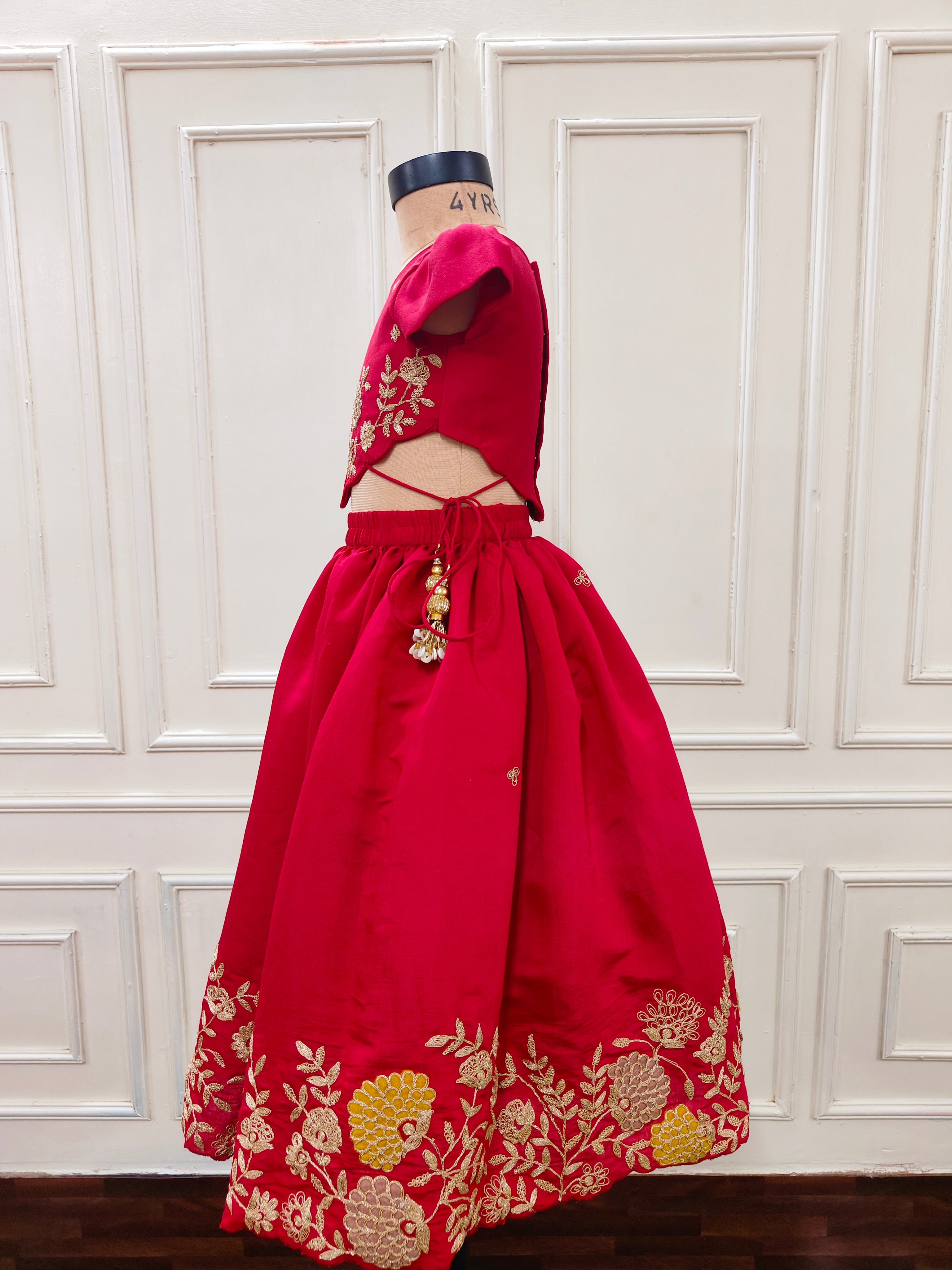 Floral embroidered red ghaghra