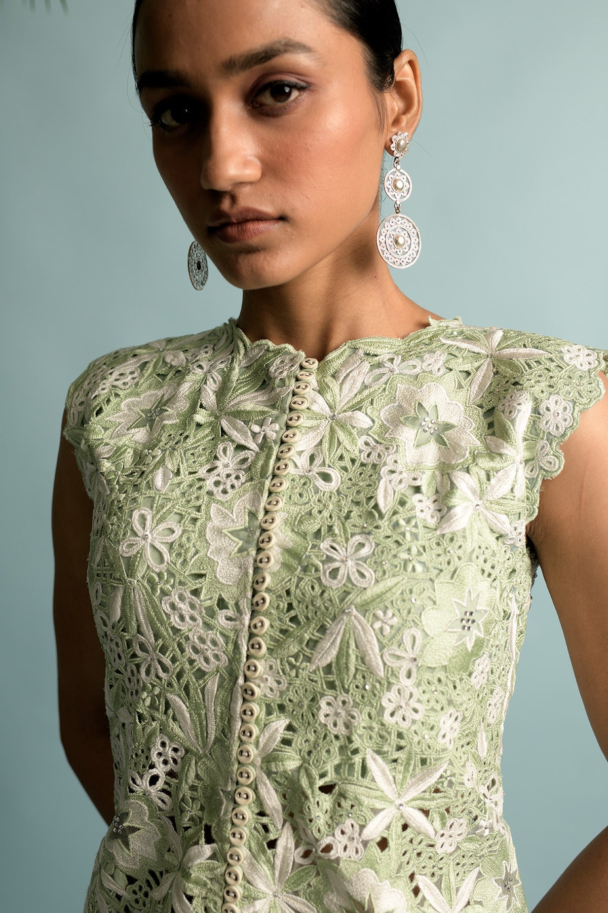Green Organza Gharara And Kurta Embroidery