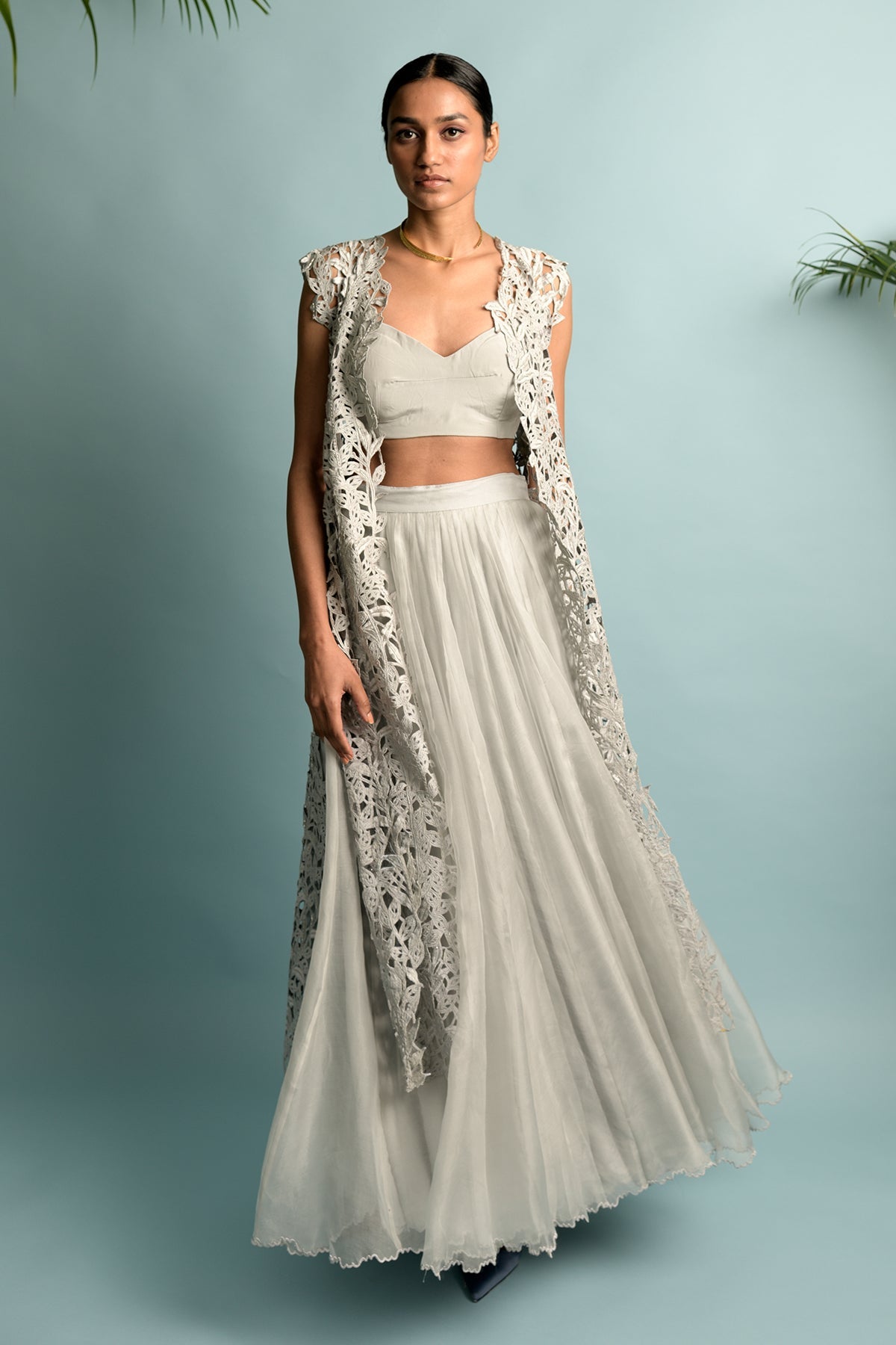 Grey Sleeveless Jacket With Embroidery