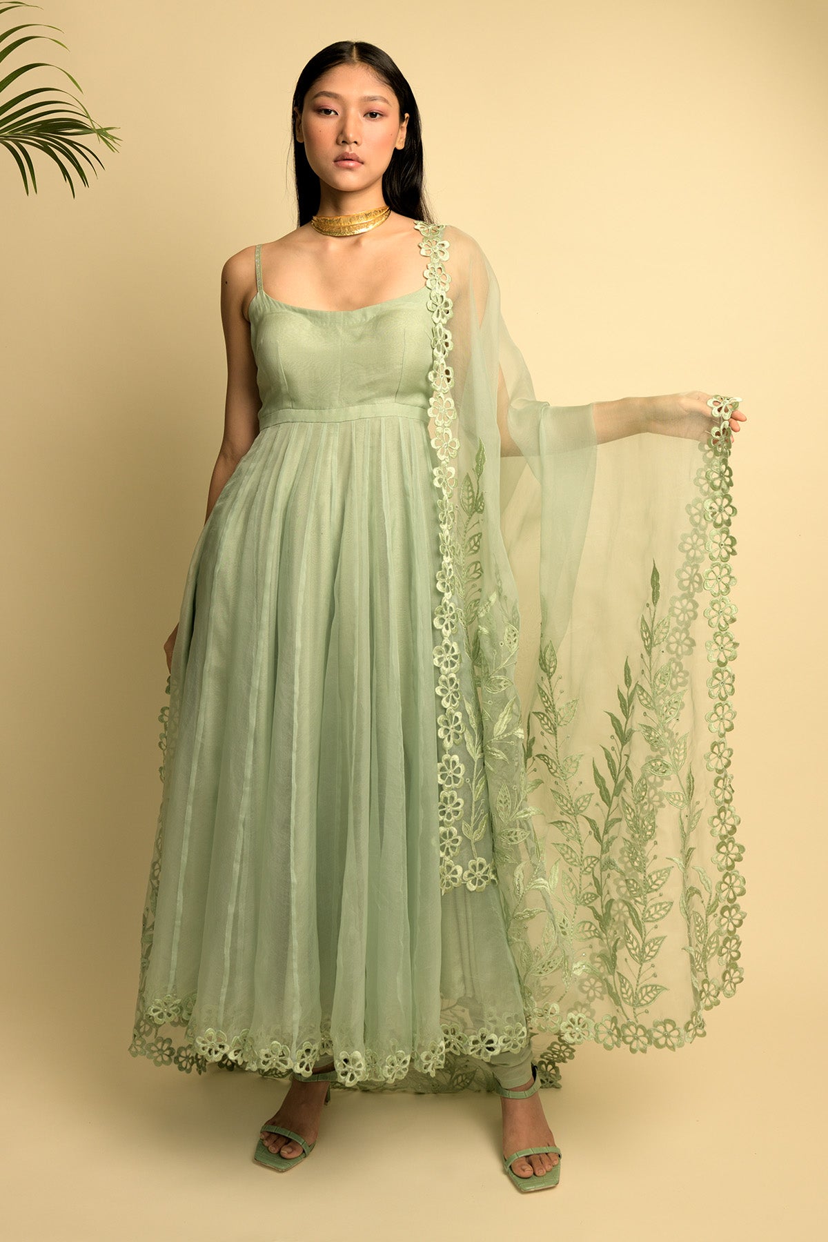 Green Organza Anarkali