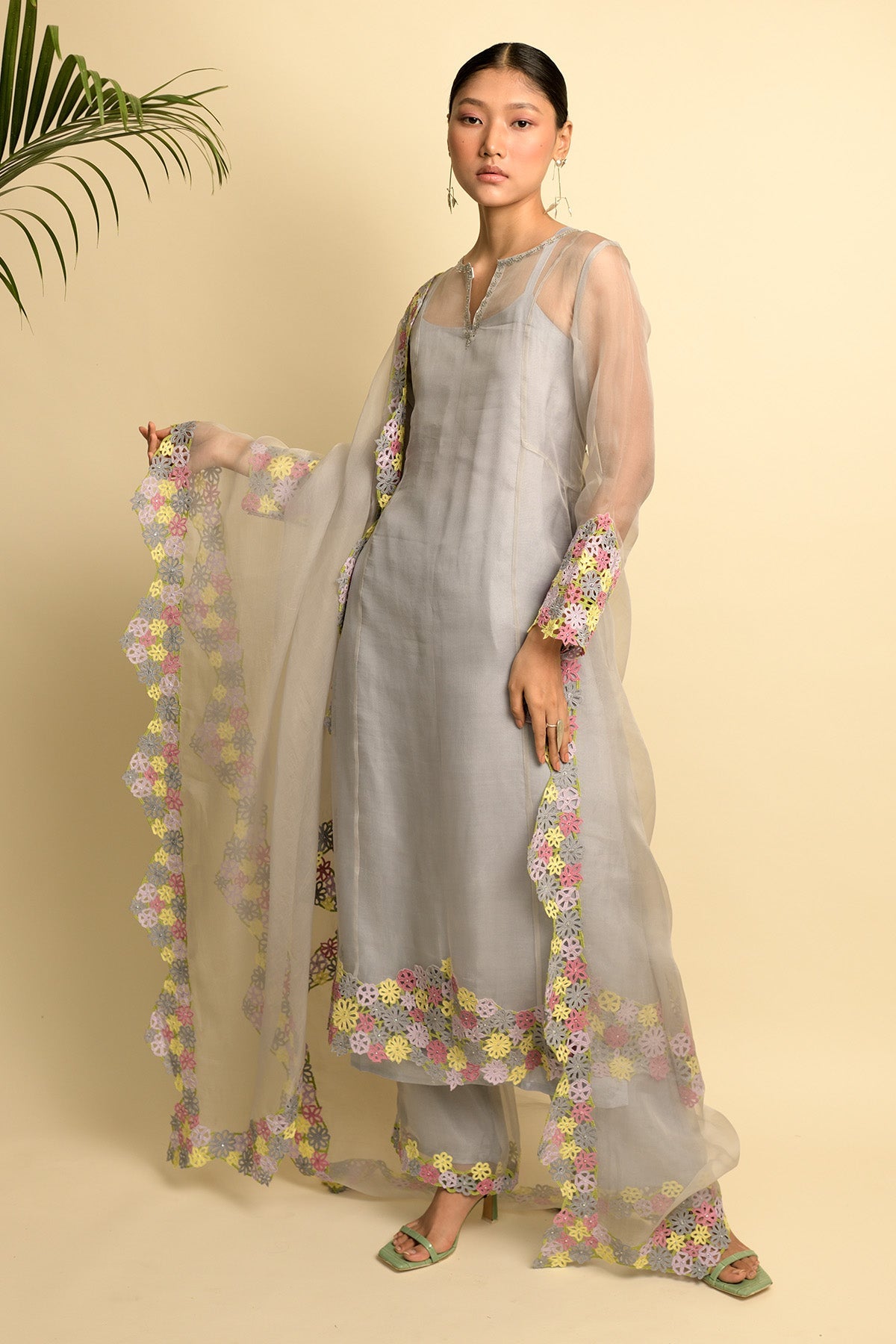 A-Line Organza Grey Kurta