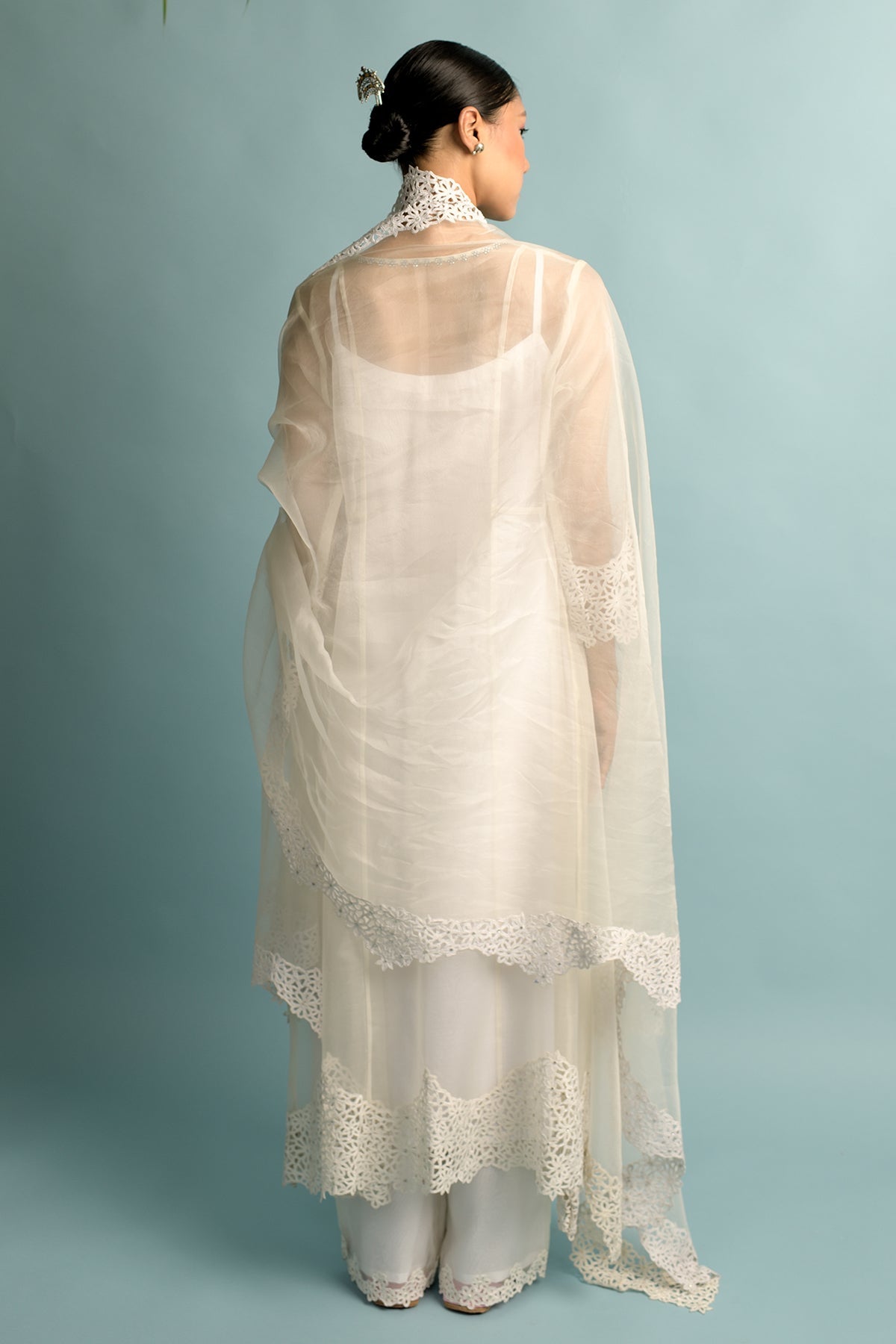 A-Line Organza White Kurta
