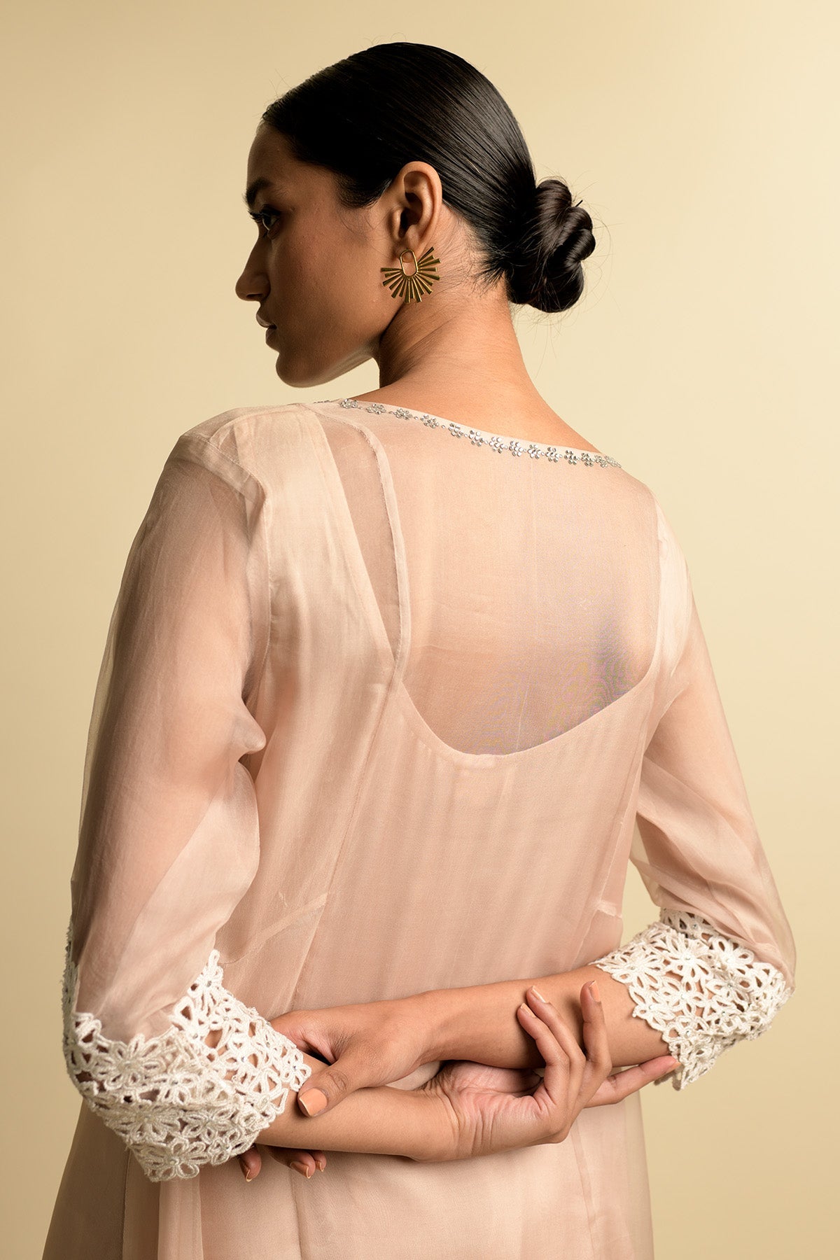 A-Line Organza Salmon Pink Kurta